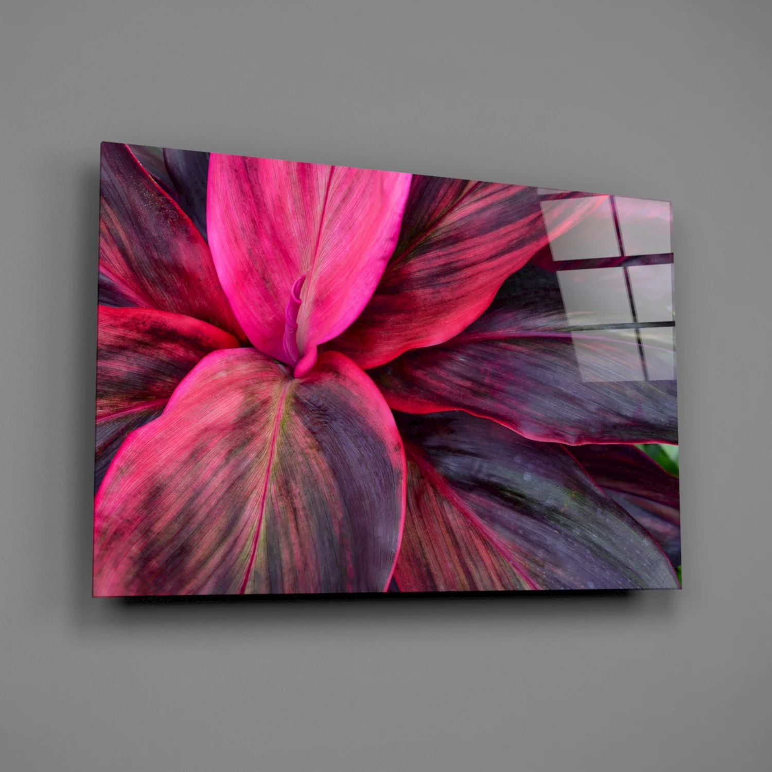 Magenta Cordyline Leaves Glass Wall Art - Image 2