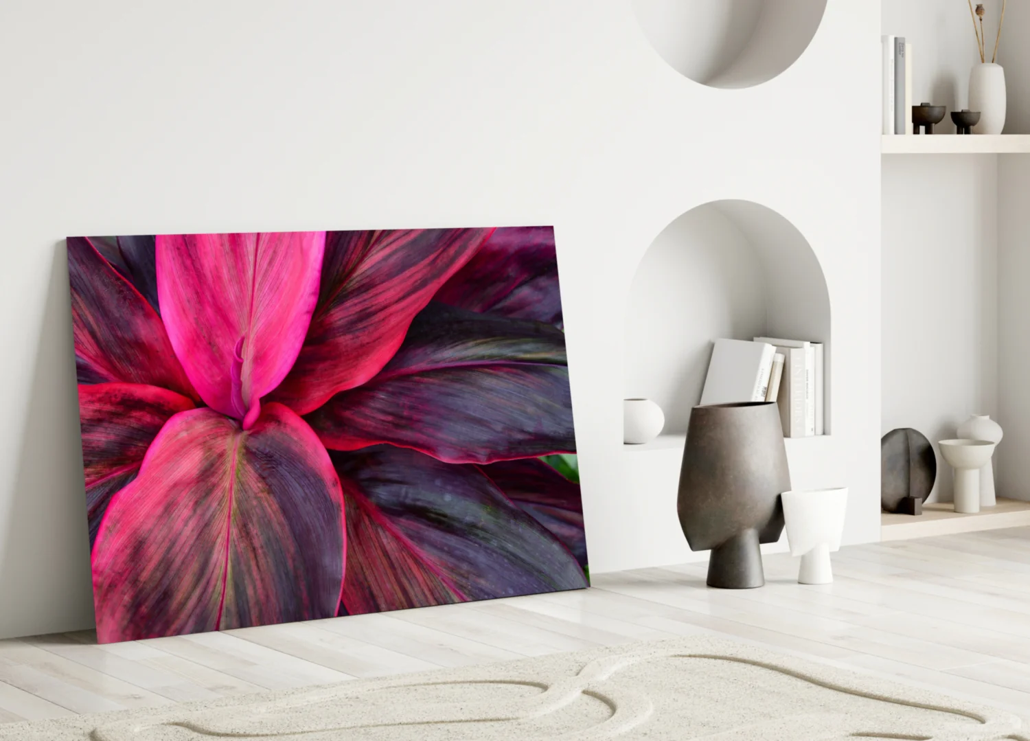 Magenta Cordyline Leaves Glass Wall Art - Image 3