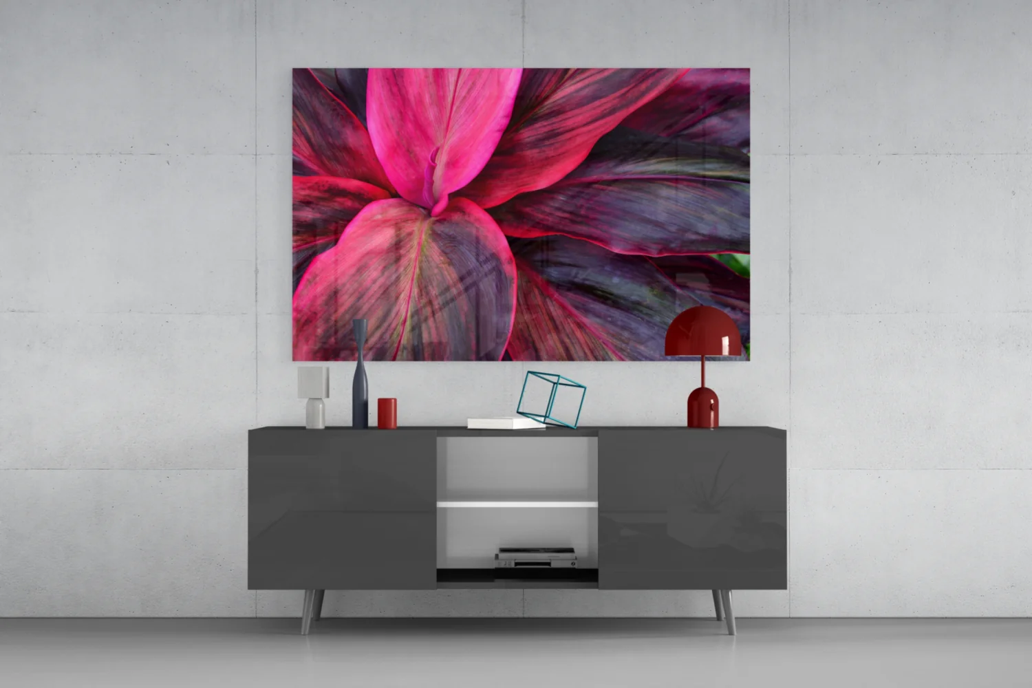 Magenta Cordyline Leaves Glass Wall Art - Image 8