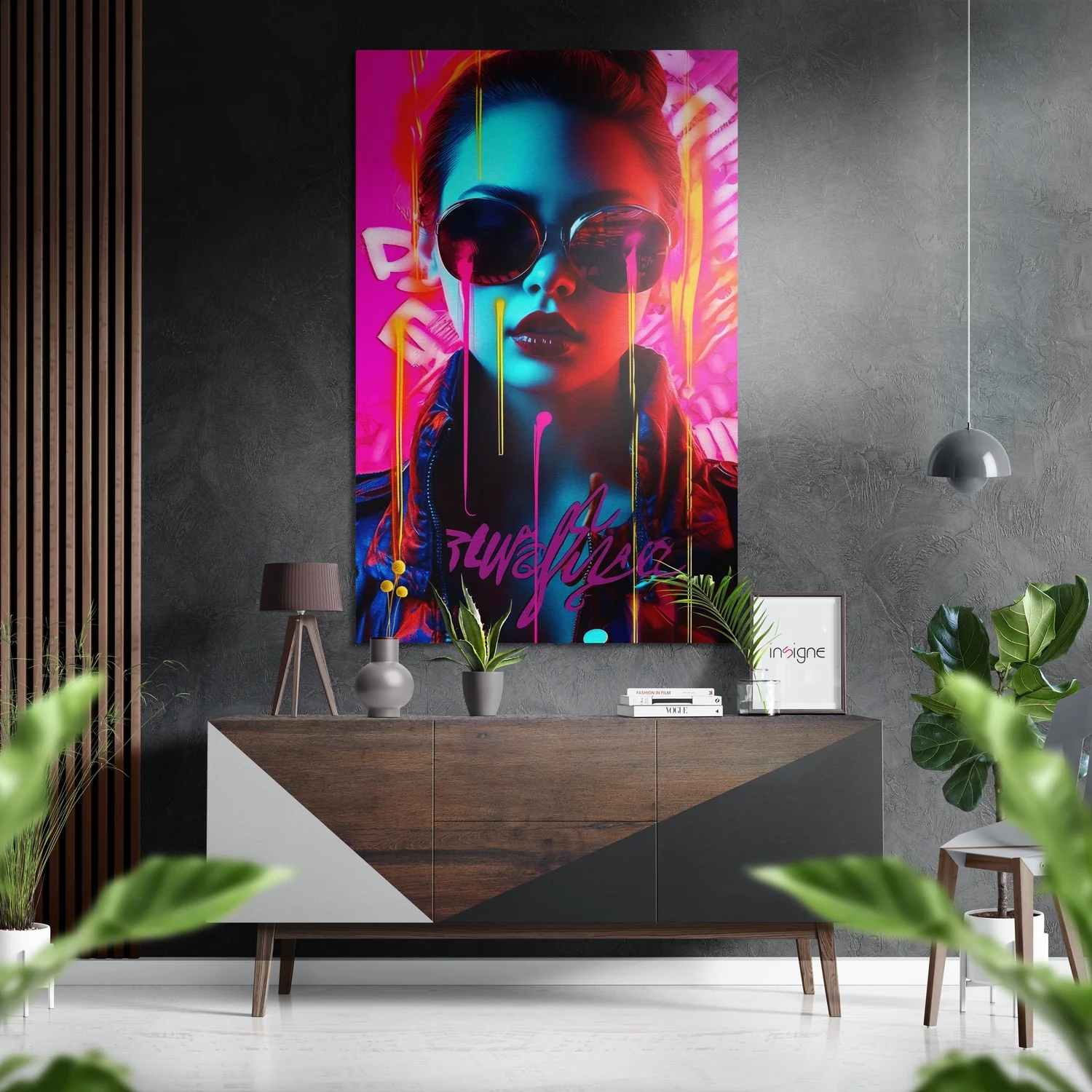 Magenta Neon Graffiti Woman Brushed Aluminum Dibond Wall Art