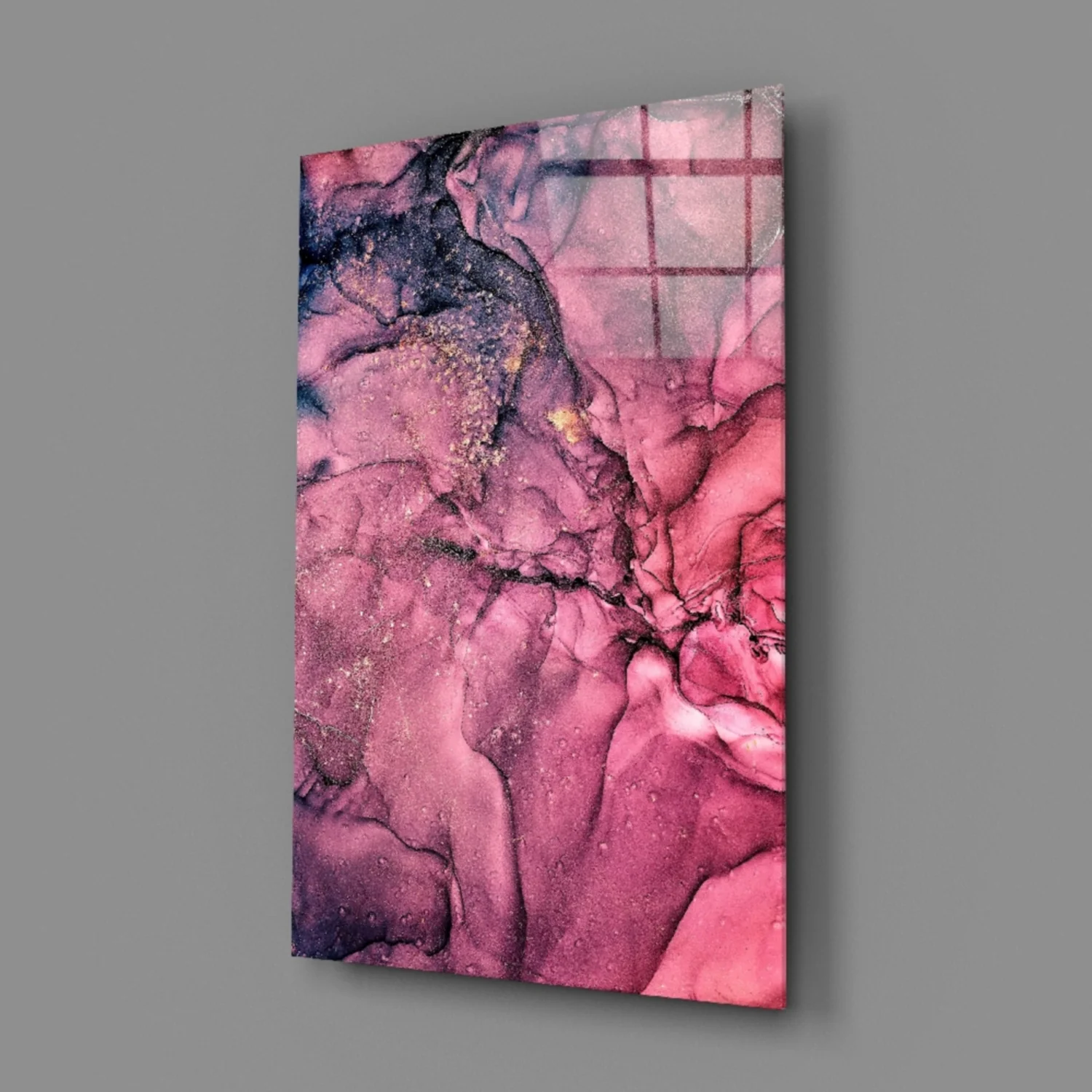 Magenta Pink Ink Bloom Glass Wall Art - Image 3