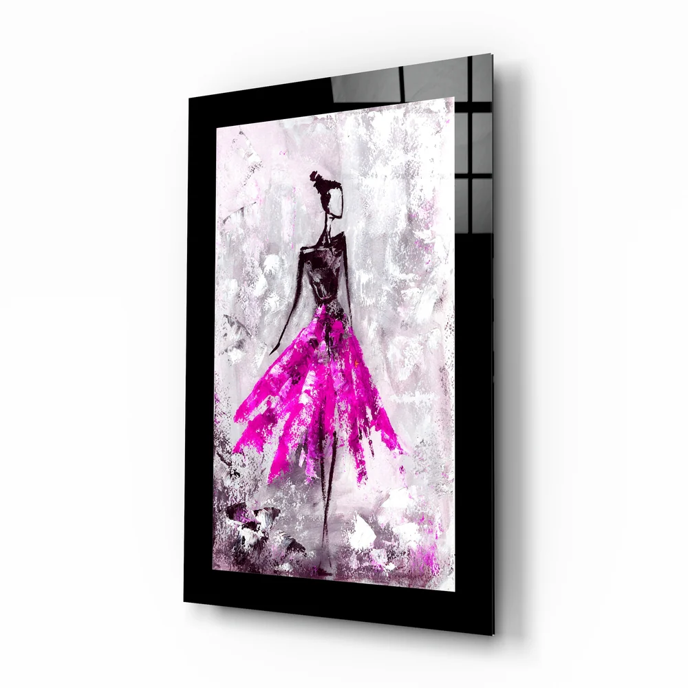 Magenta Skirt Abstract Dancer Glass Wall Art