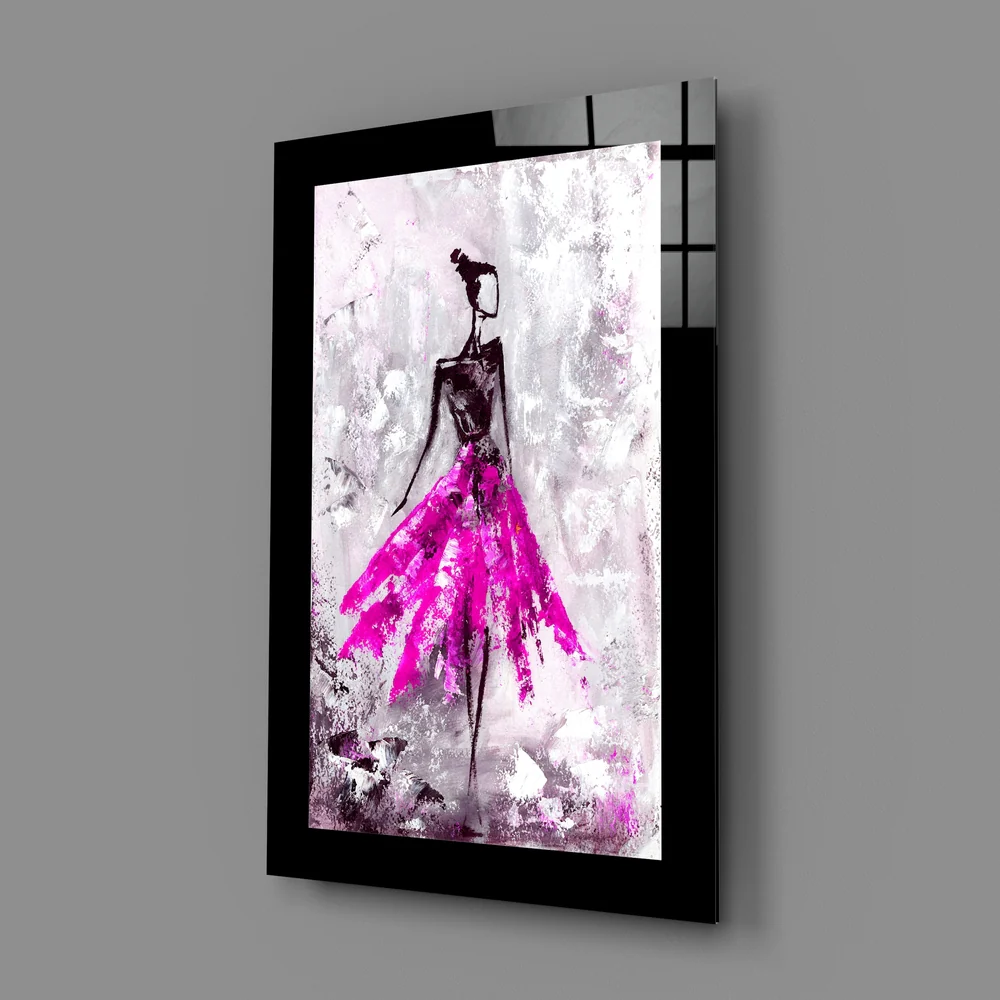 Magenta Skirt Abstract Dancer Glass Wall Art - Image 2