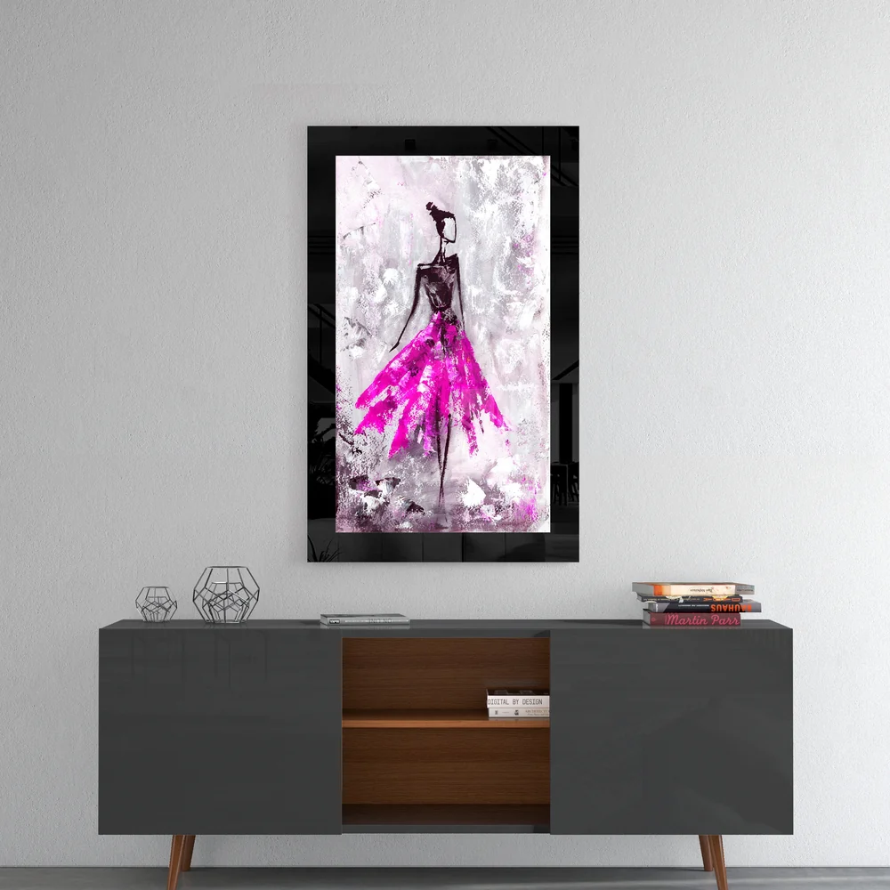 Magenta Skirt Abstract Dancer Glass Wall Art - Image 4