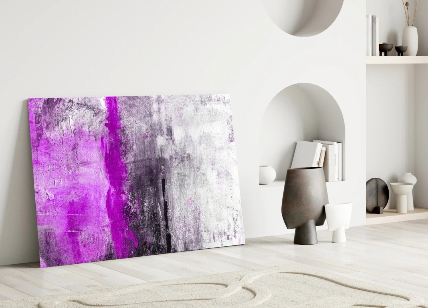 Magenta Stripe Gray Texture Glass Wall Art - Image 3