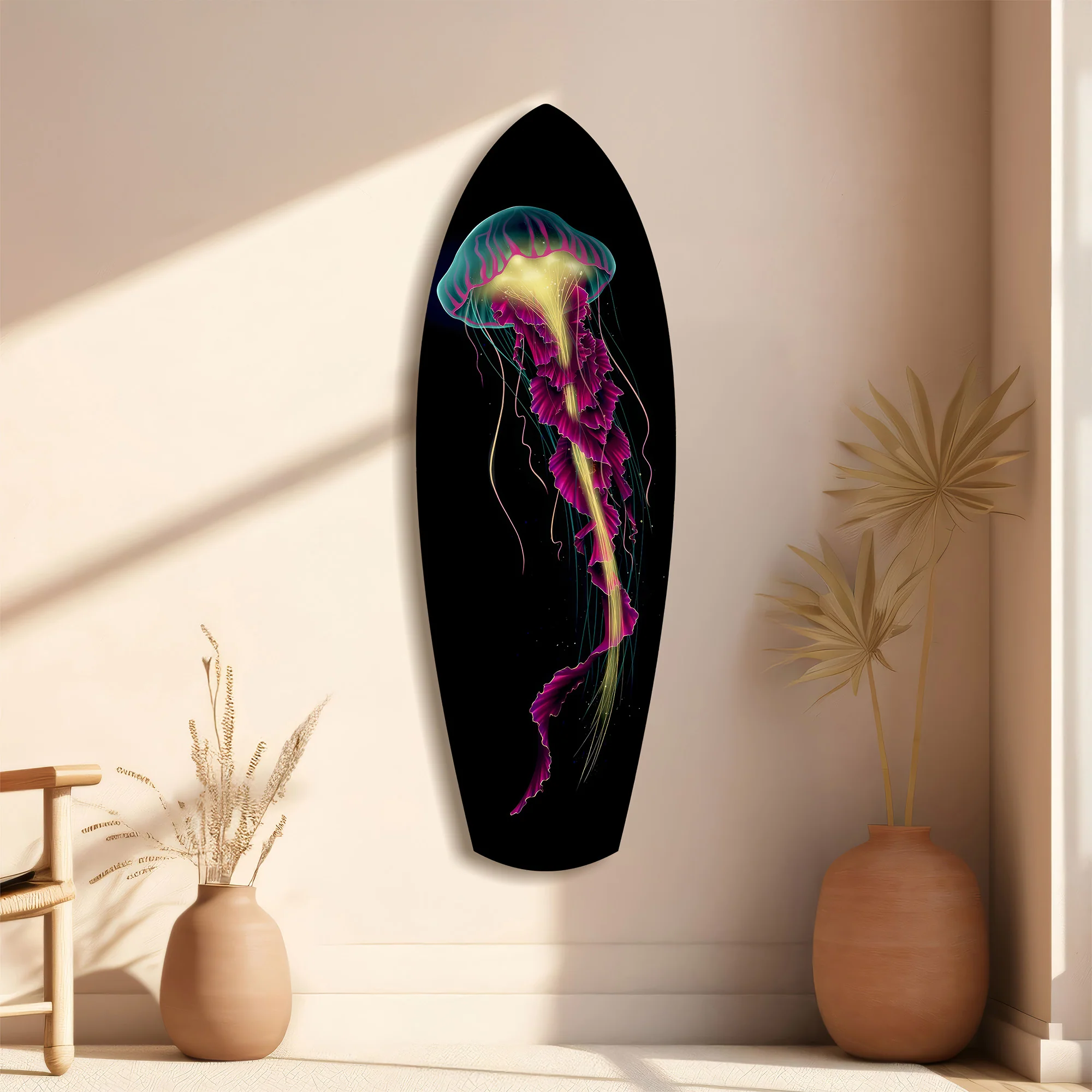 Magenta Teal Jellyfish Bioluminescent Glass Wall Art - Image 11