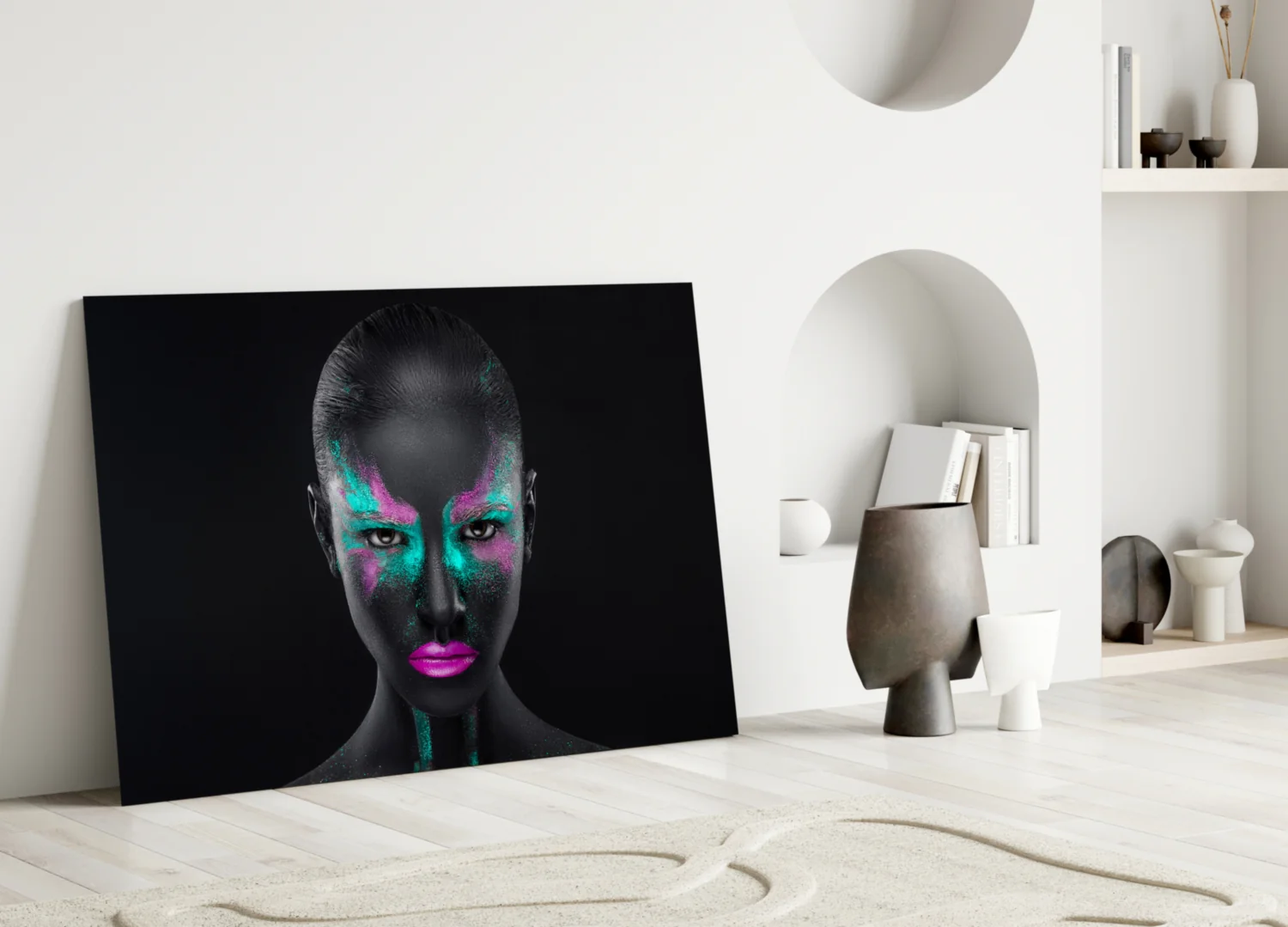 Magenta Teal Powder Face Woman Glass Wall Art - Image 3