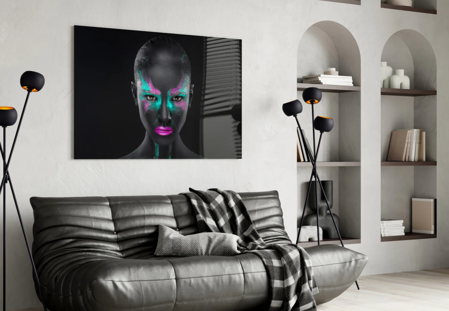 Magenta Teal Powder Face Woman Glass Wall Art - Image 4