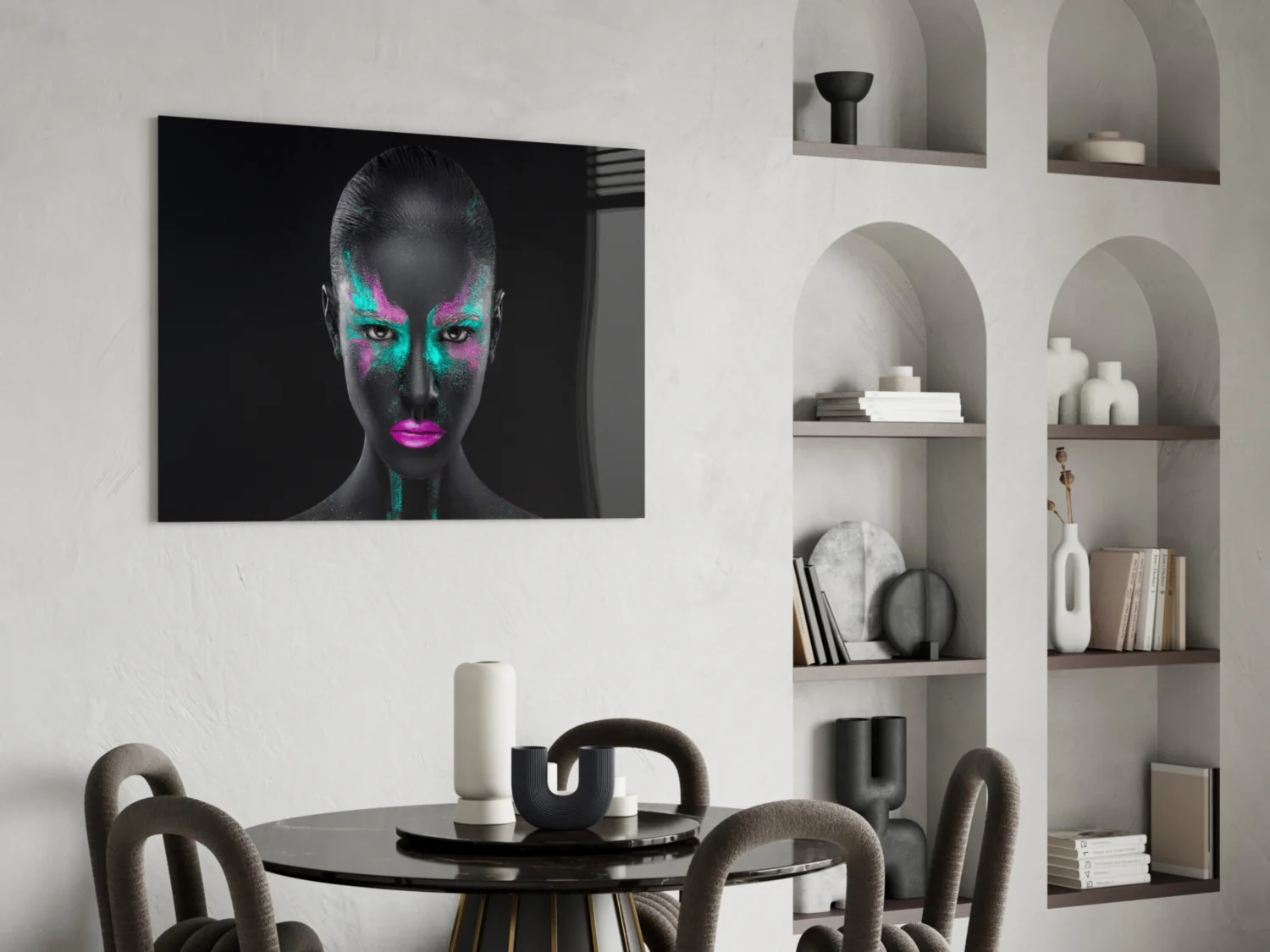 Magenta Teal Powder Face Woman Glass Wall Art - Image 5