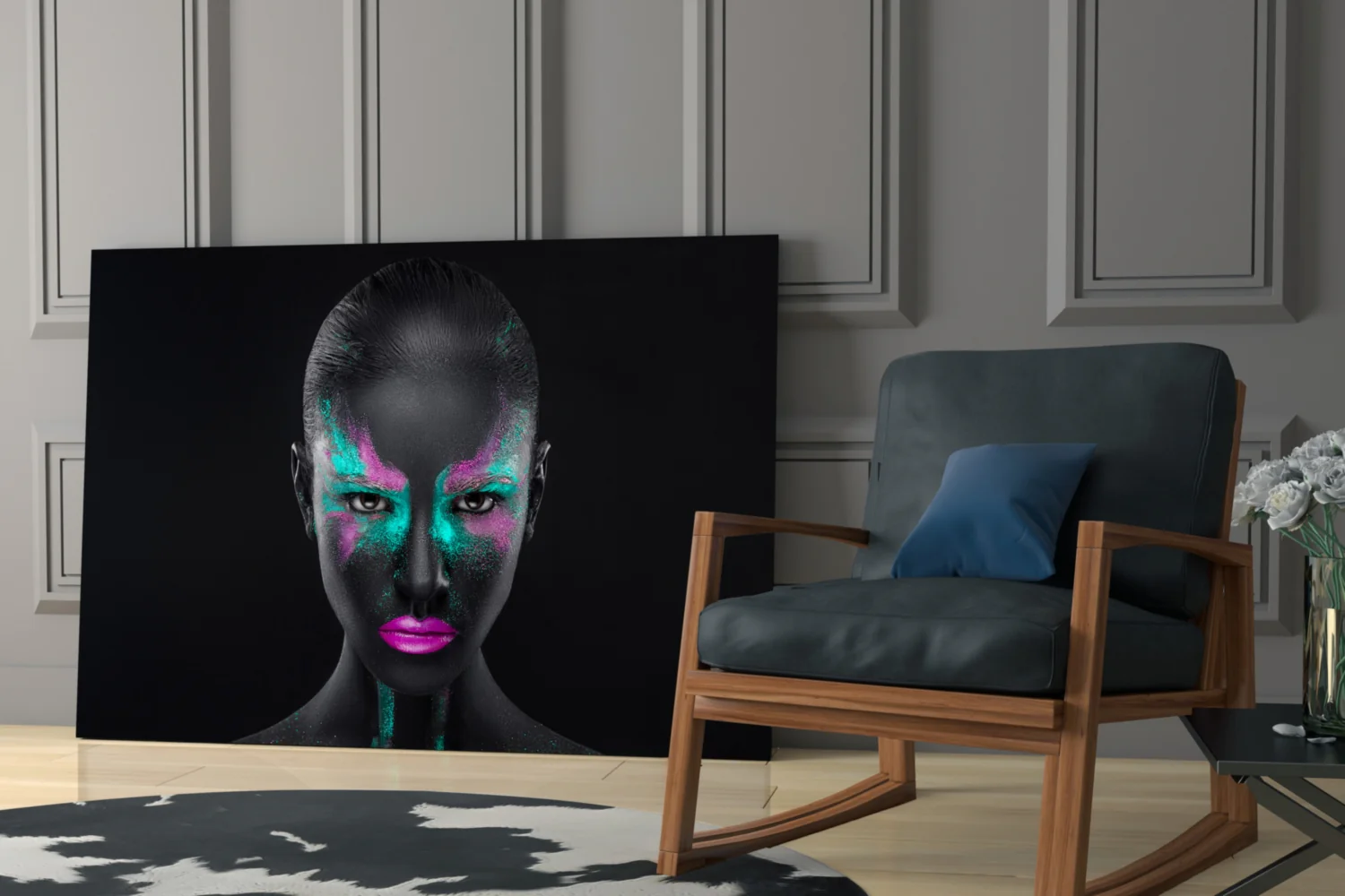 Magenta Teal Powder Face Woman Glass Wall Art - Image 6