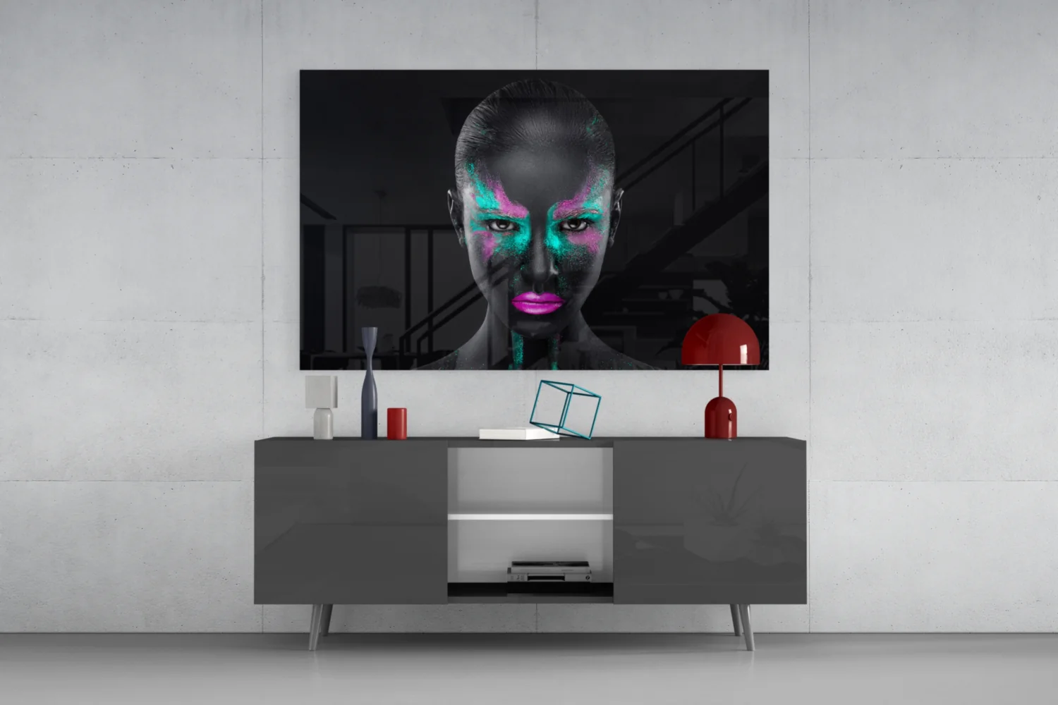 Magenta Teal Powder Face Woman Glass Wall Art - Image 8