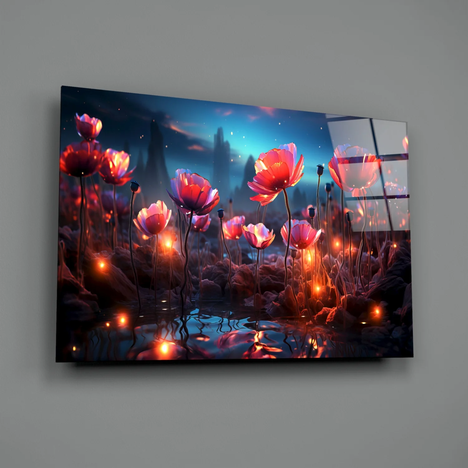 Magical Poppies Glass Wall Art || Designer Collection - Image 2
