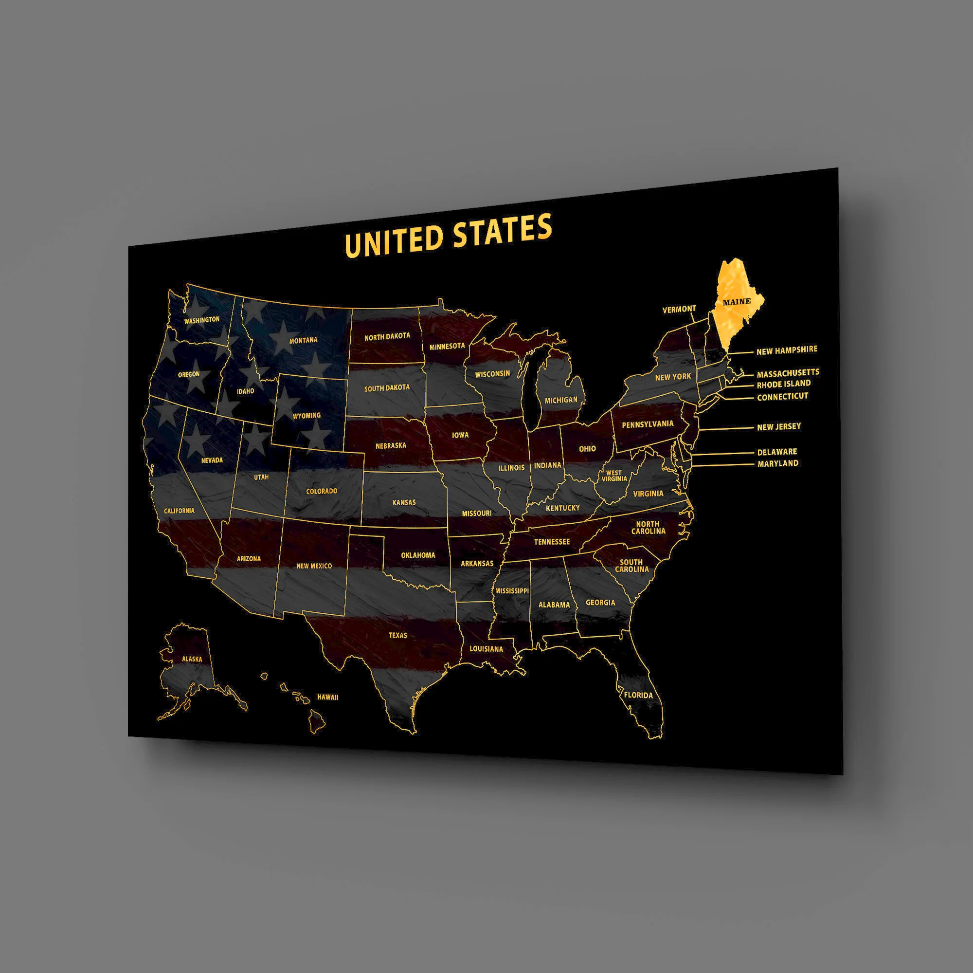 Maine State Map — Haptic 3D Embossed Metal Wall Art - Image 3