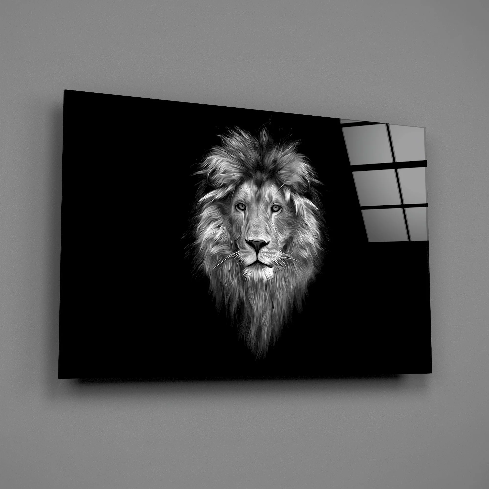 Majestic Monochrome Lion Glass Wall Art - Image 2