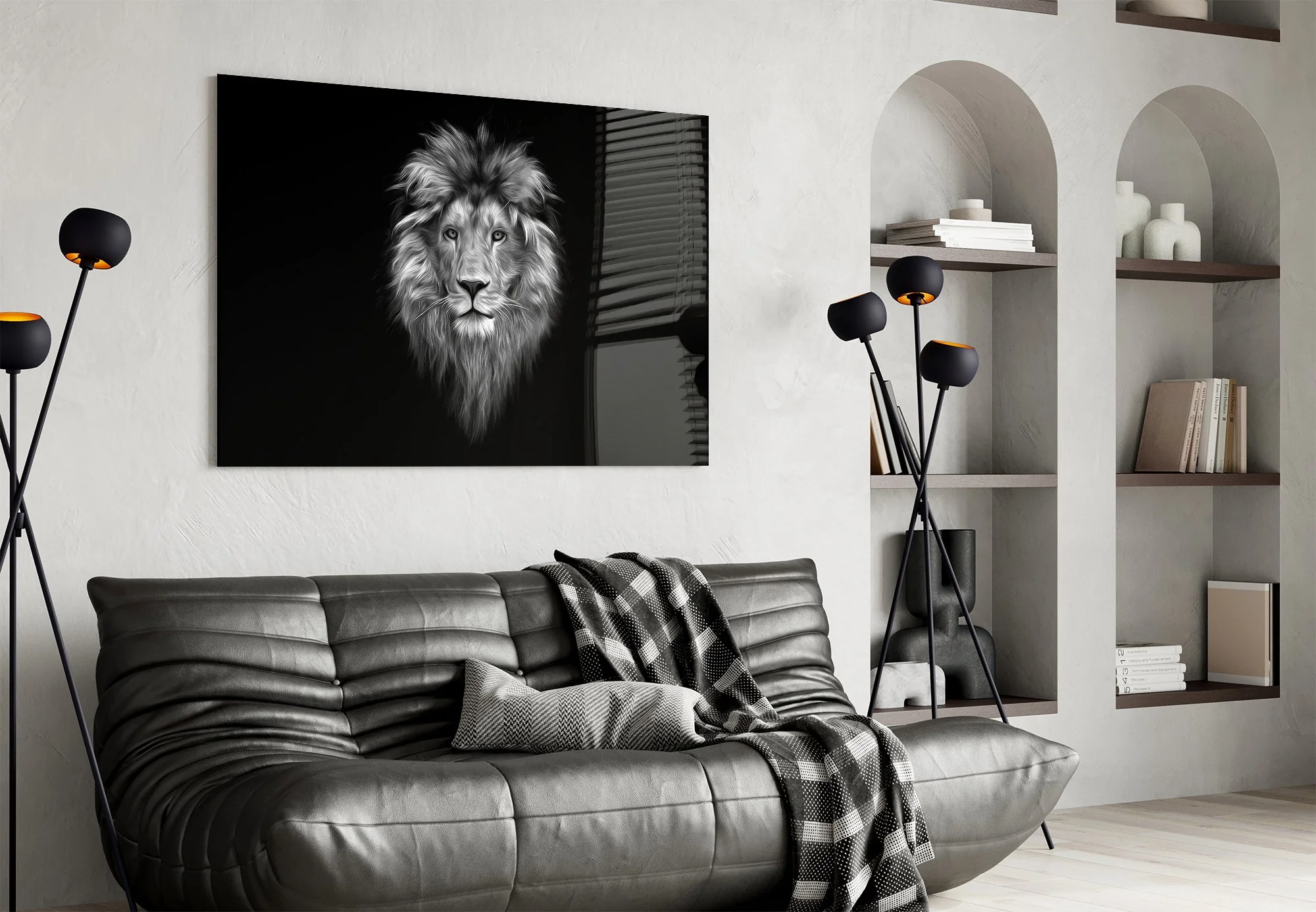 Majestic Monochrome Lion Glass Wall Art - Image 4