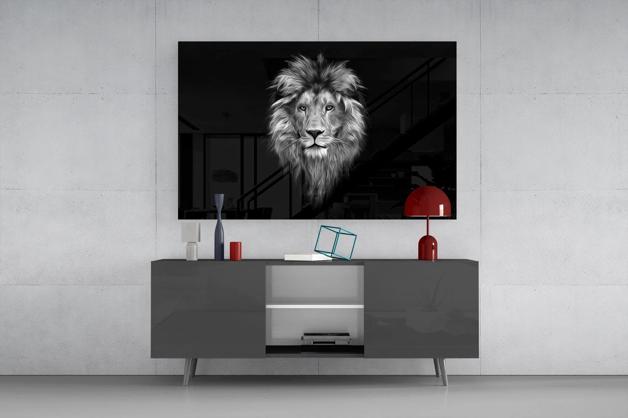 Majestic Monochrome Lion Glass Wall Art - Image 8