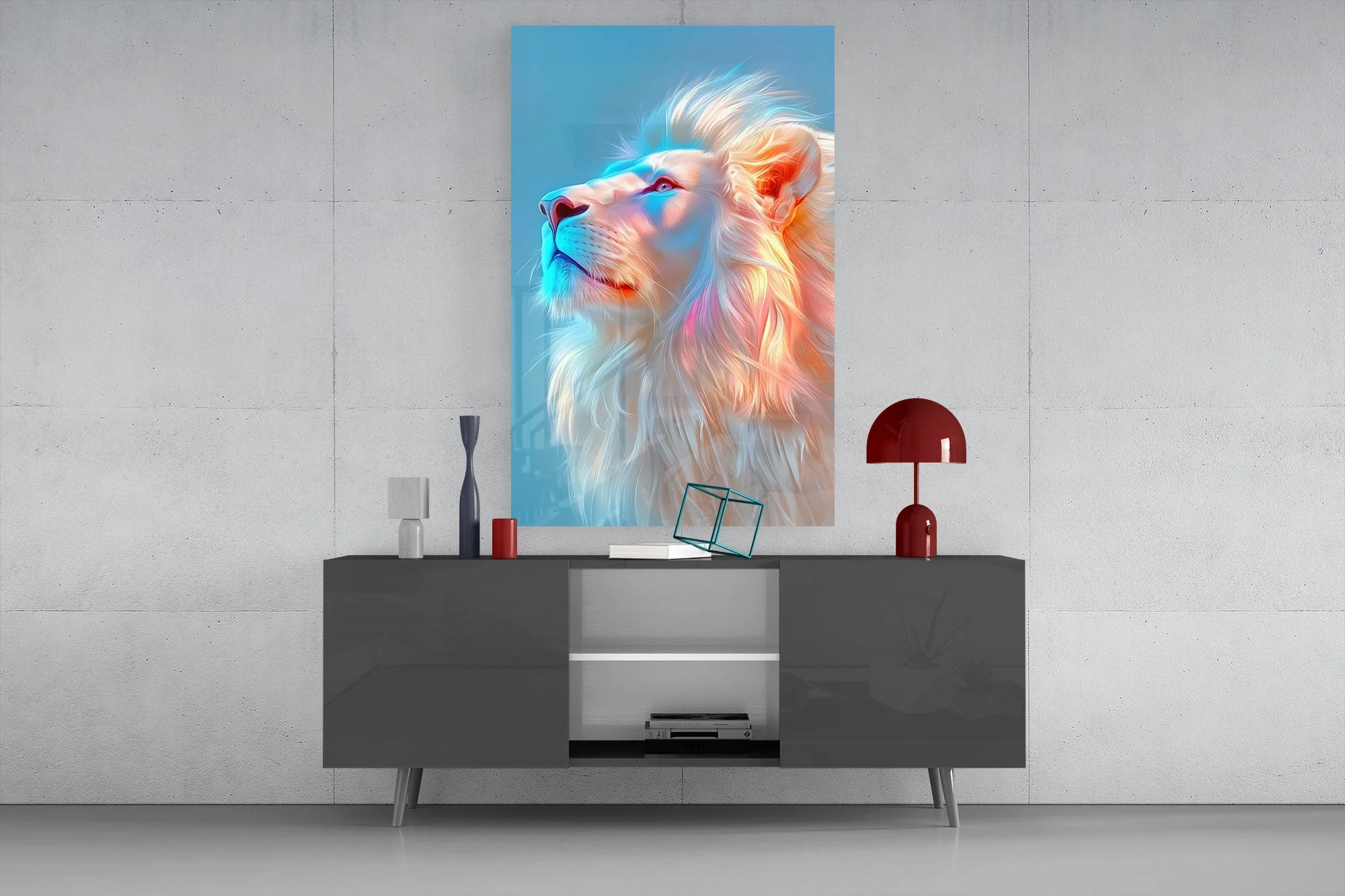 Majestic Neon Lion Glass Wall Art - Image 8