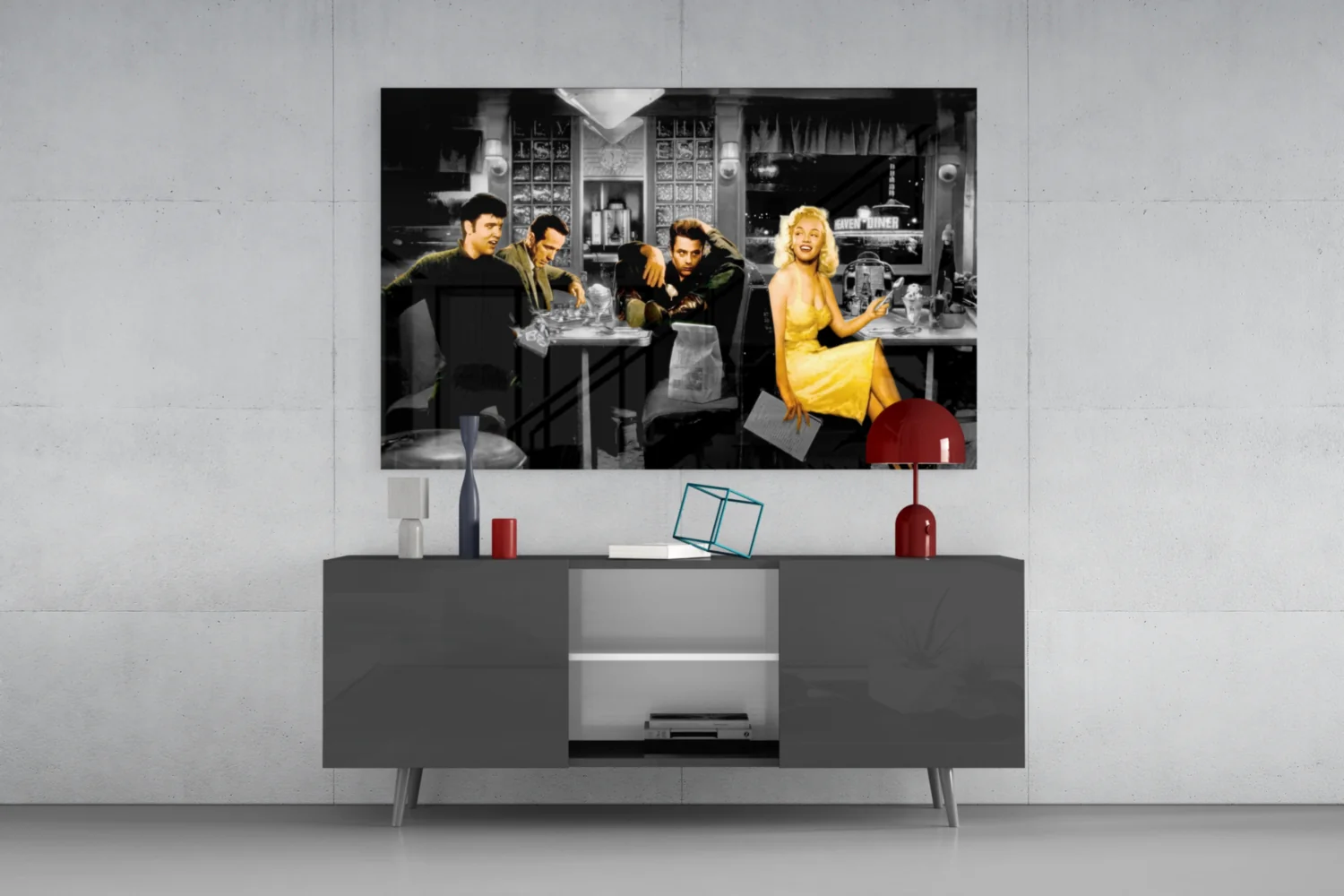 Retro Icons at the Cafe Glass Wall Art - Image 8