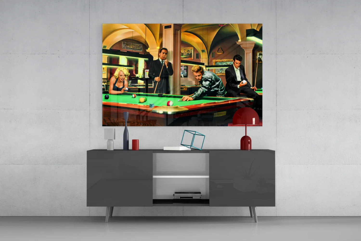 Retro Icons at the Pool Hall Glass Wall Art - Image 8