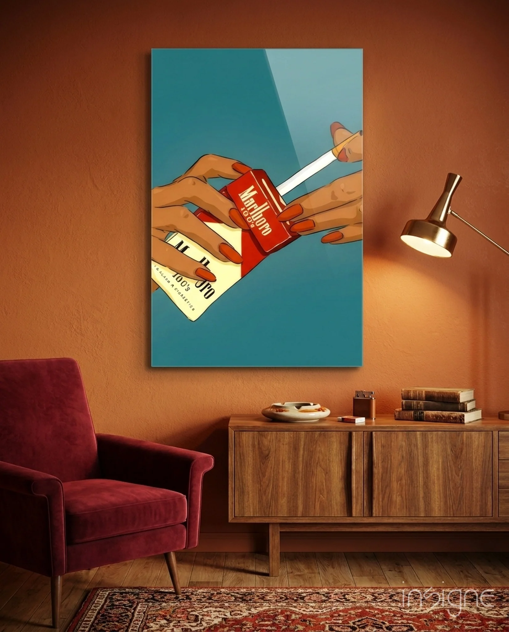 Retro Red Cigarette Pack Glass Wall Art