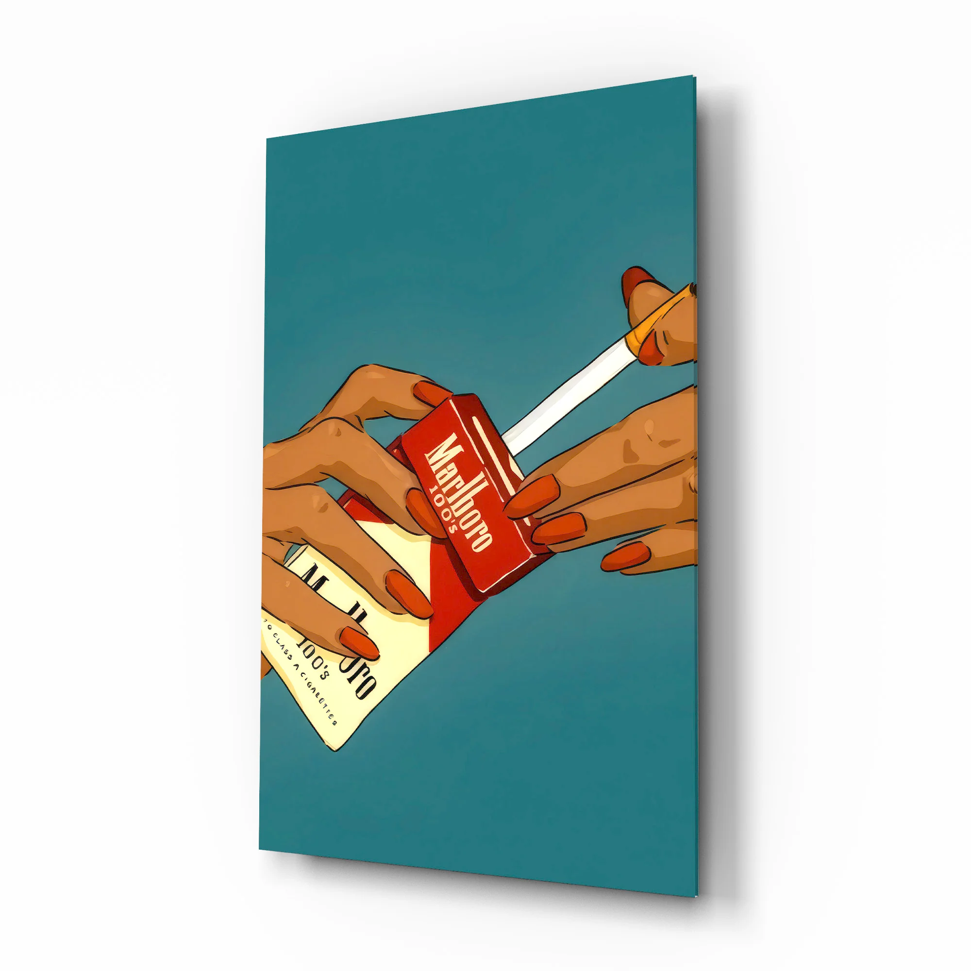 Retro Red Cigarette Pack Glass Wall Art - Image 2