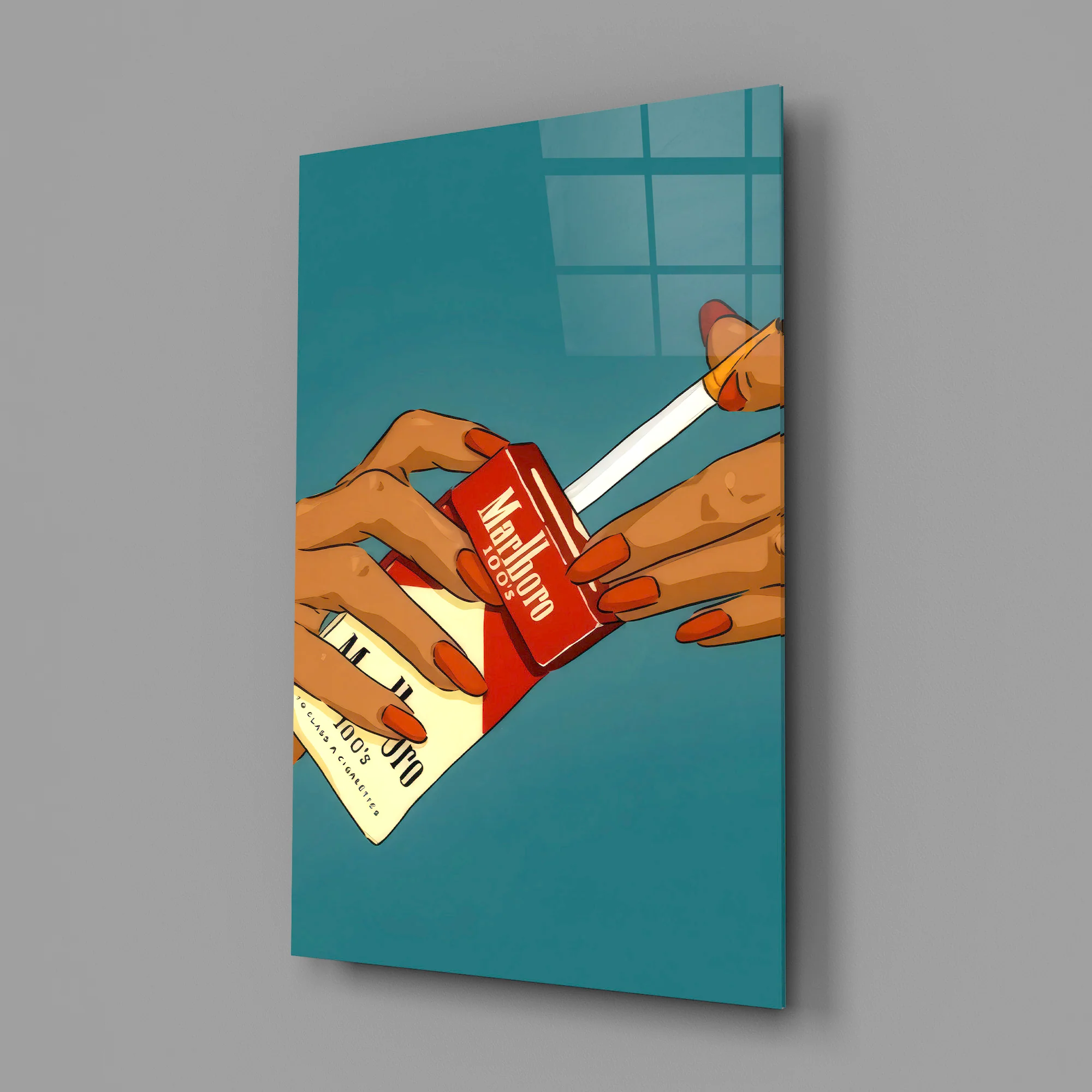 Retro Red Cigarette Pack Glass Wall Art - Image 3