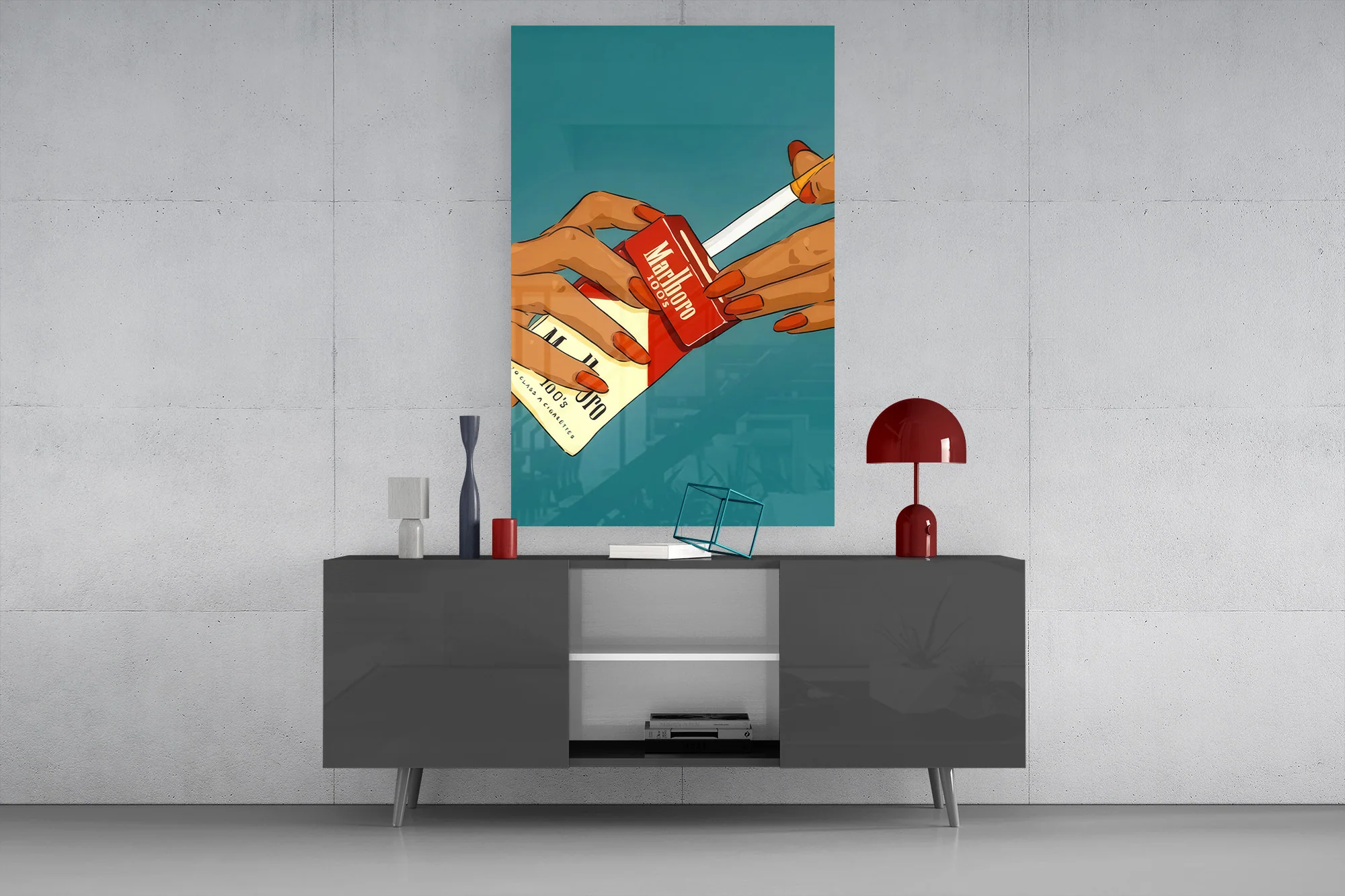 Retro Red Cigarette Pack Glass Wall Art - Image 9