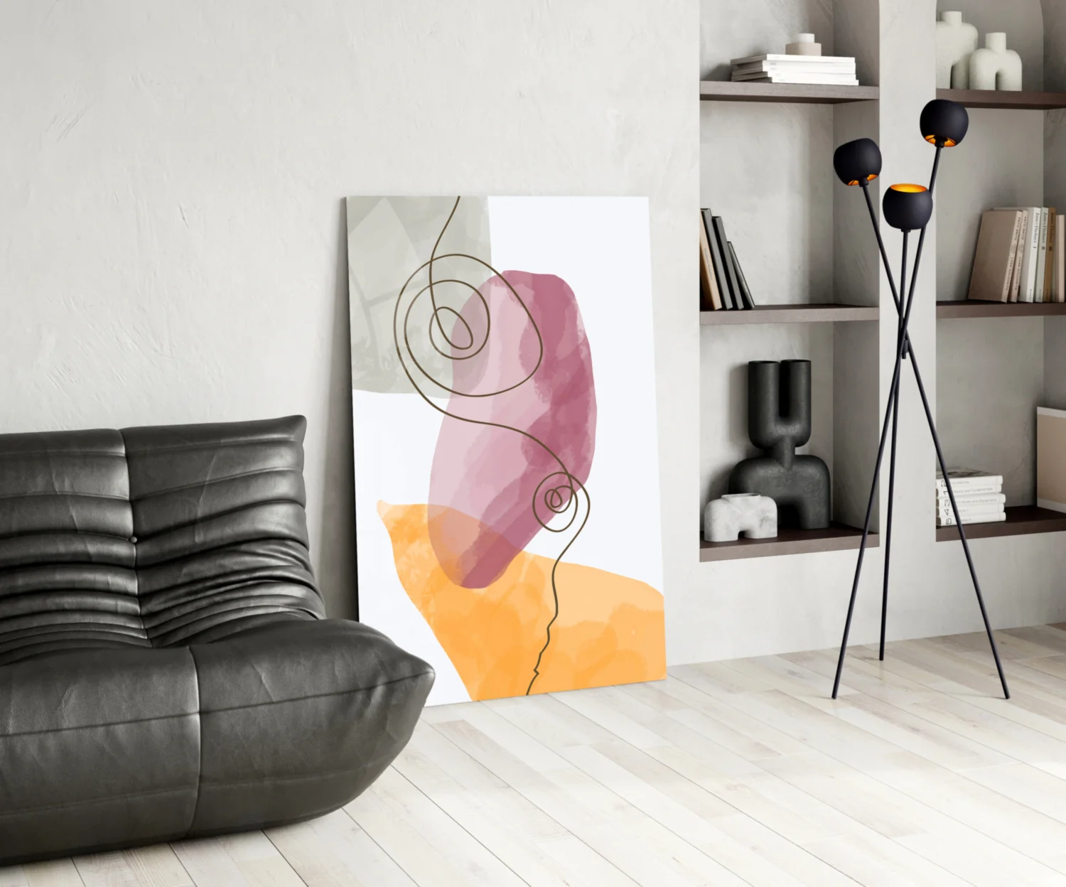 Mauve Orange Spiral Line Glass Wall Art - Image 6