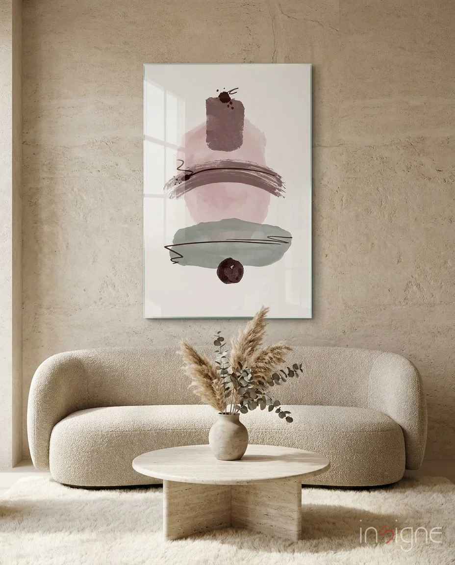 Mauve Pink Sage Stacked Blobs Glass Wall Art - Image 12