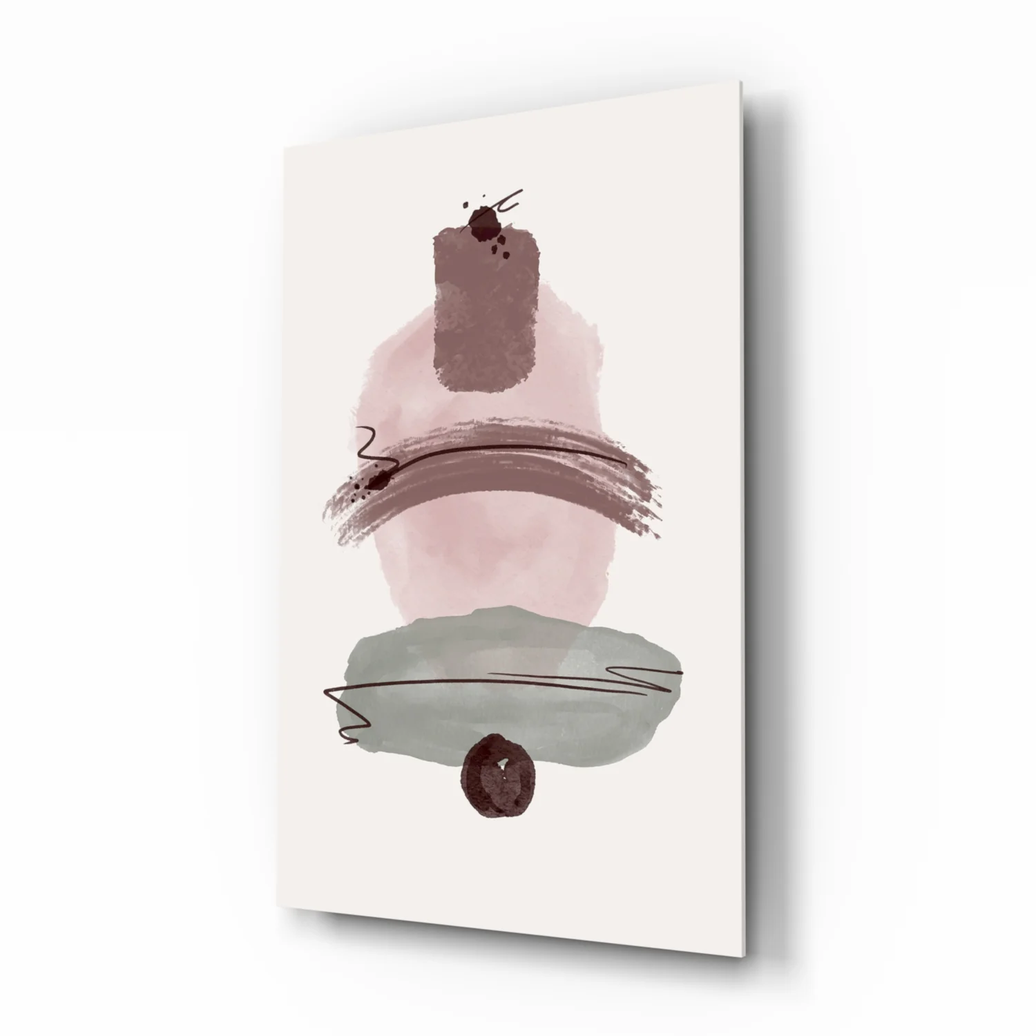 Mauve Pink Sage Stacked Blobs Glass Wall Art - Image 2