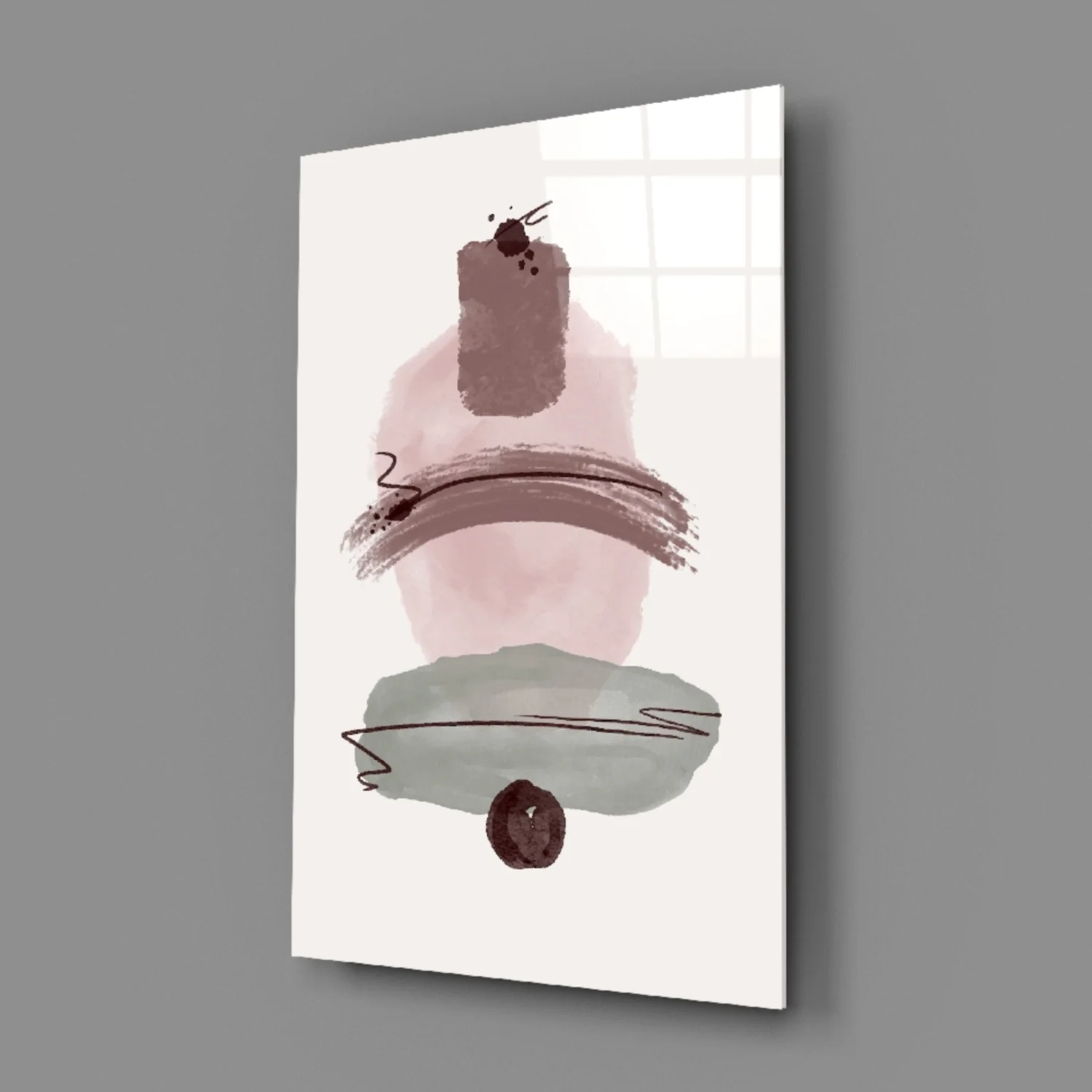 Mauve Pink Sage Stacked Blobs Glass Wall Art - Image 3