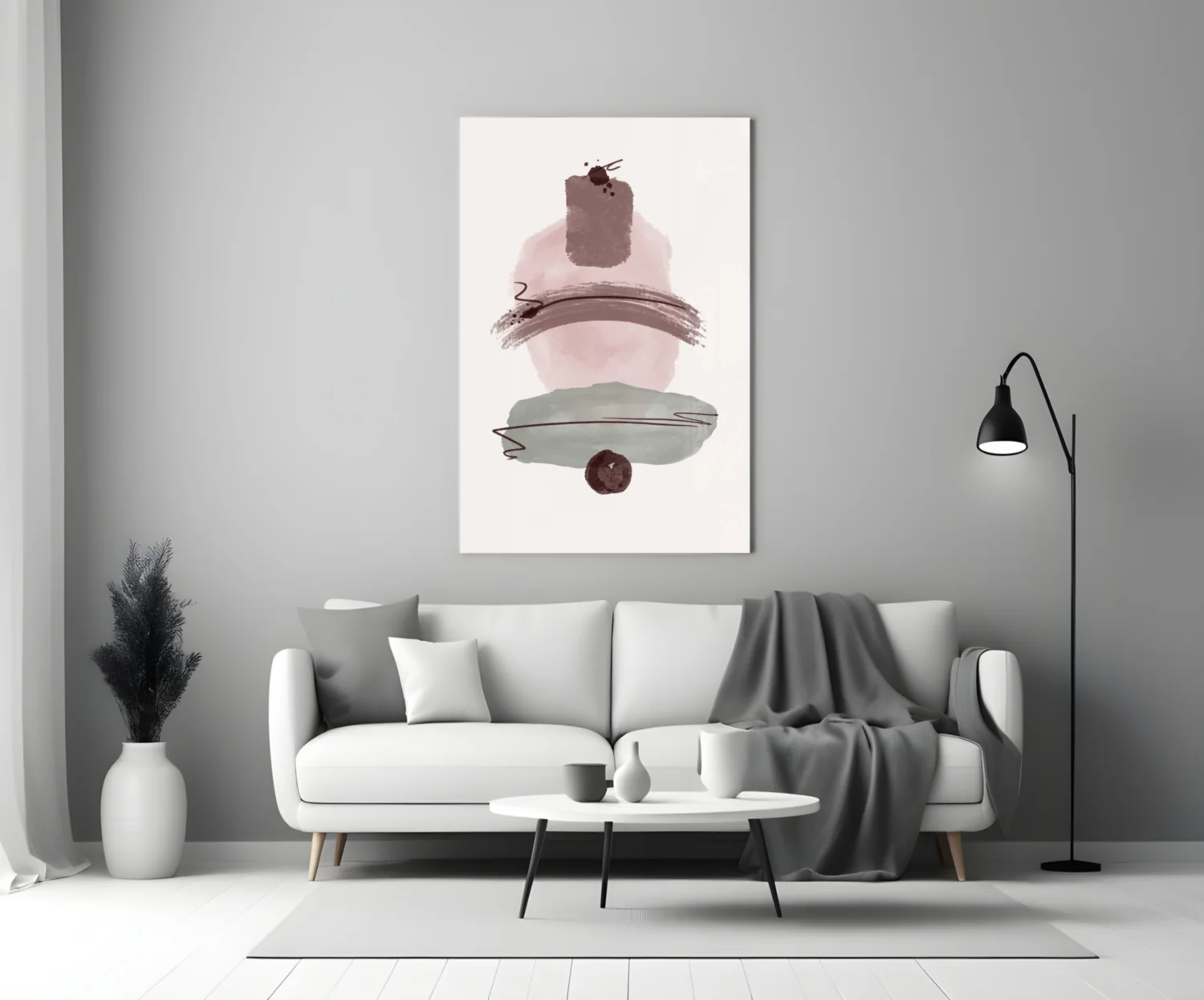 Mauve Pink Sage Stacked Blobs Glass Wall Art - Image 4