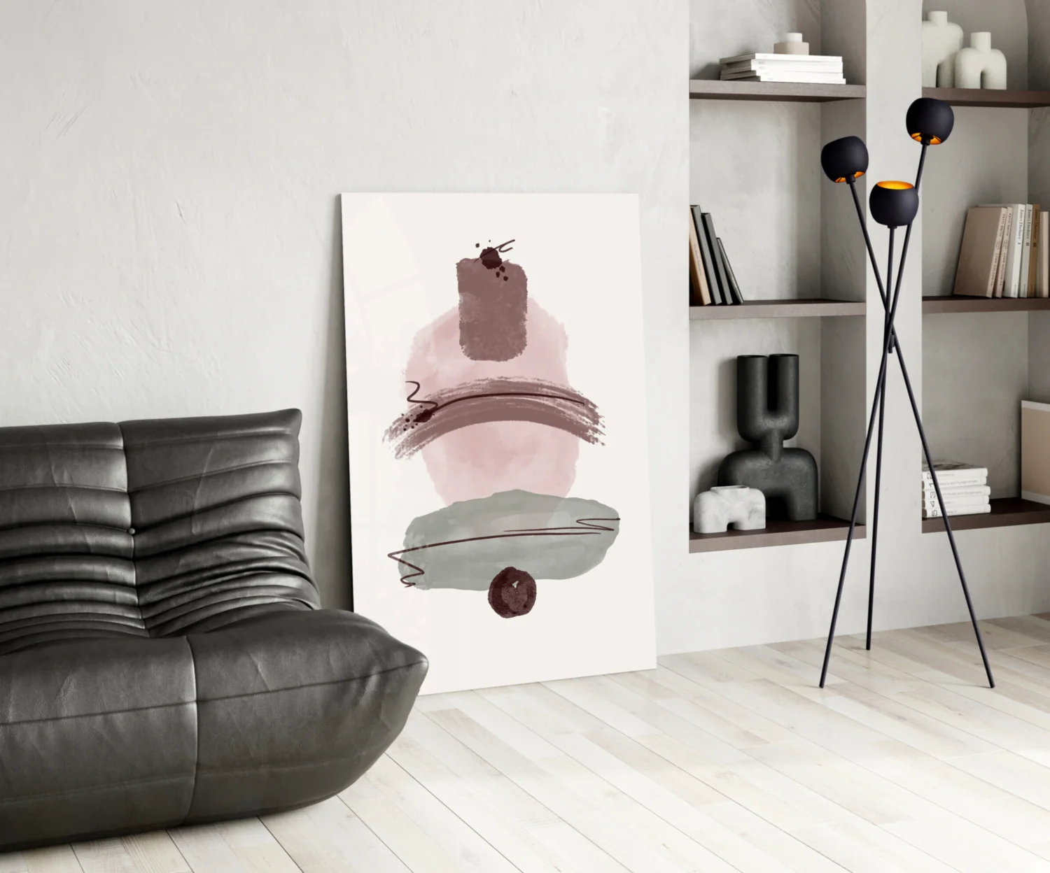 Mauve Pink Sage Stacked Blobs Glass Wall Art - Image 6