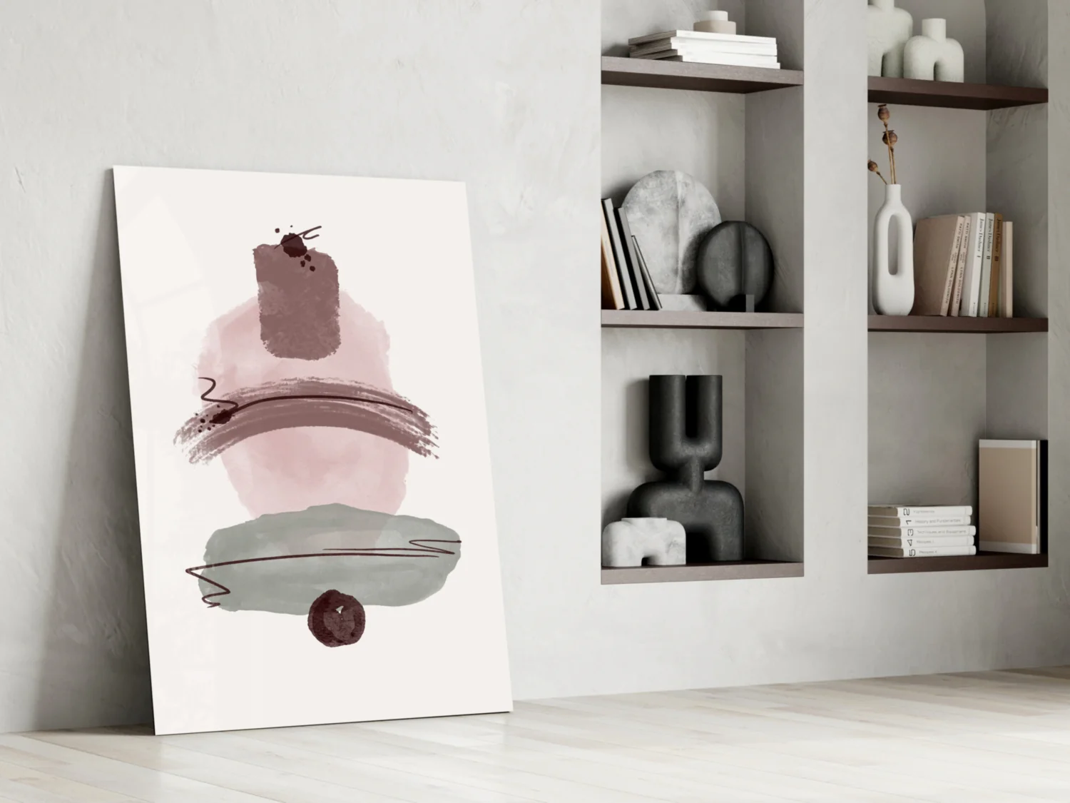 Mauve Pink Sage Stacked Blobs Glass Wall Art - Image 7