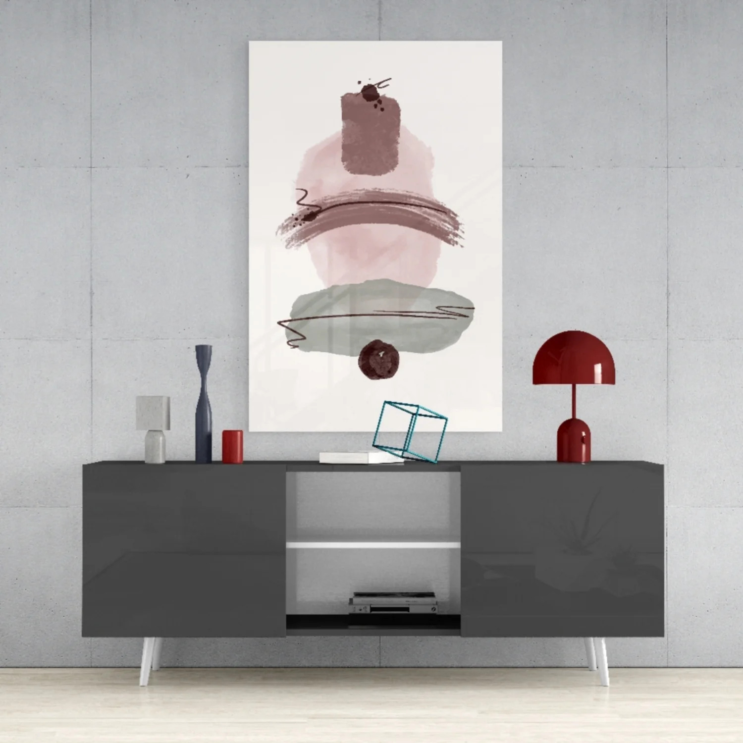 Mauve Pink Sage Stacked Blobs Glass Wall Art - Image 9