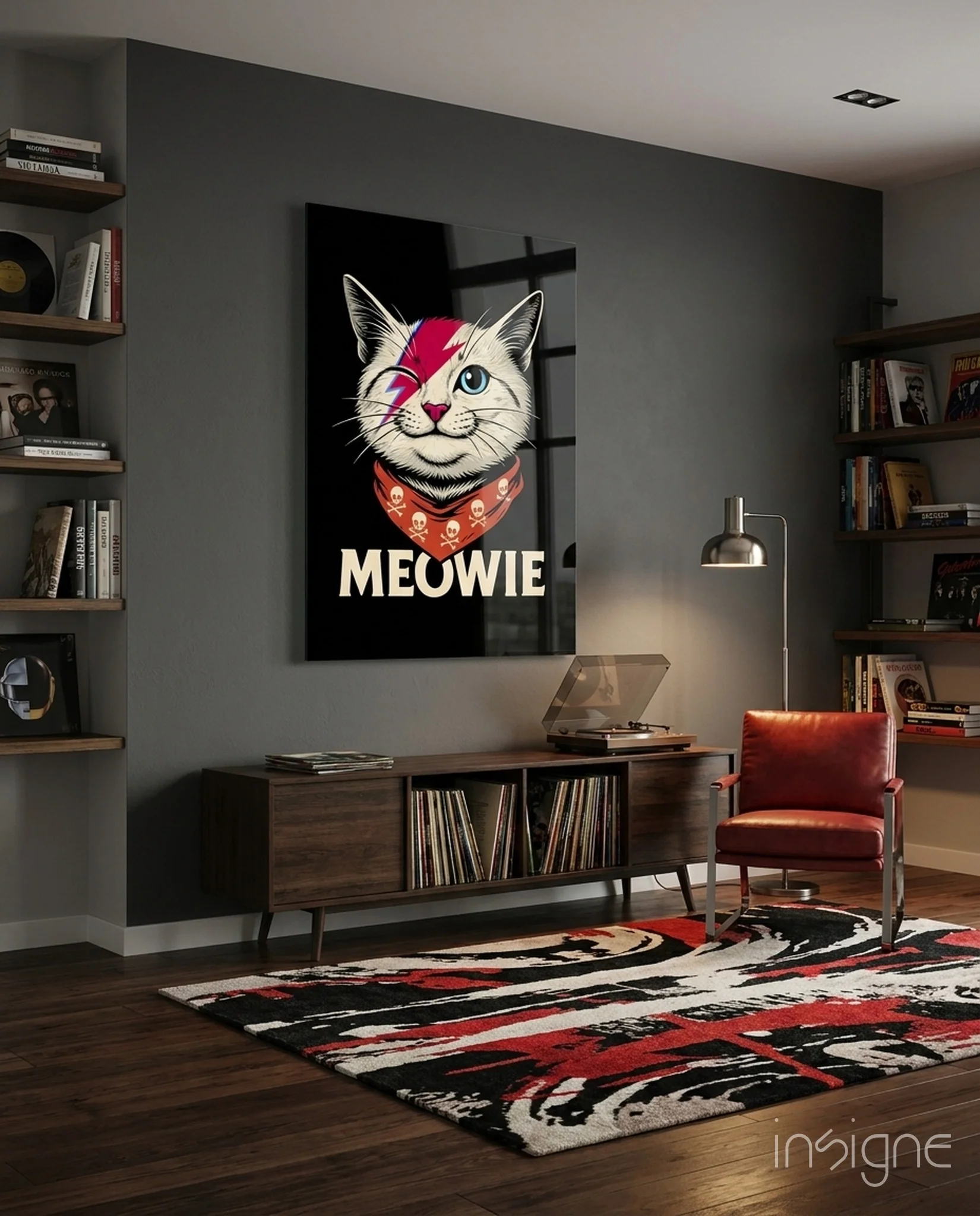 Glam Rock Lightning Cat Glass Wall Art