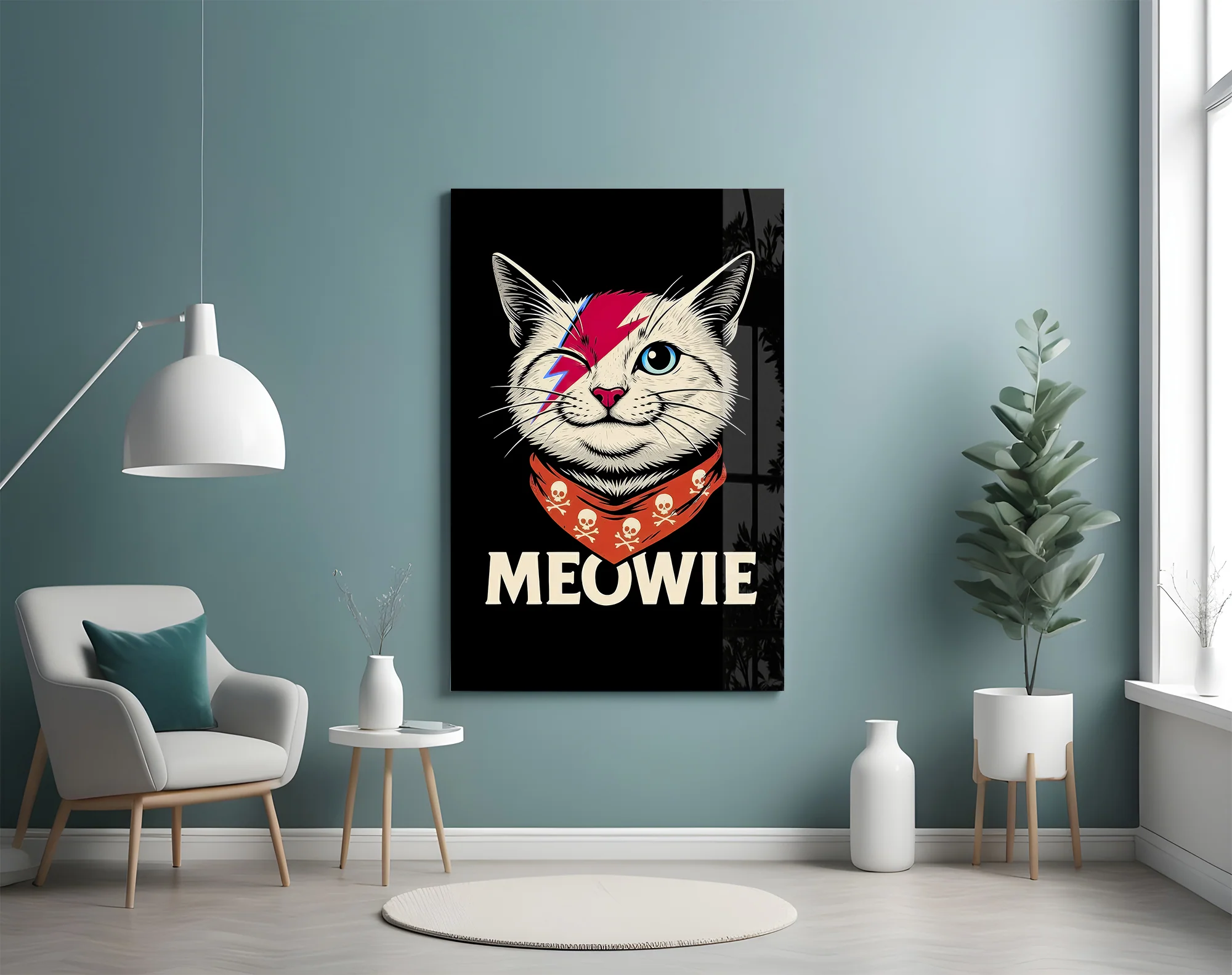 Glam Rock Lightning Cat Glass Wall Art - Image 5