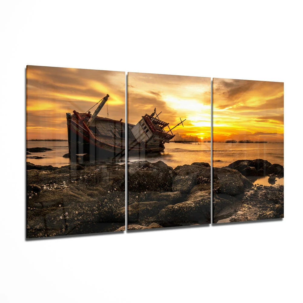 Abandoned Boat Mega Glass Wall Art