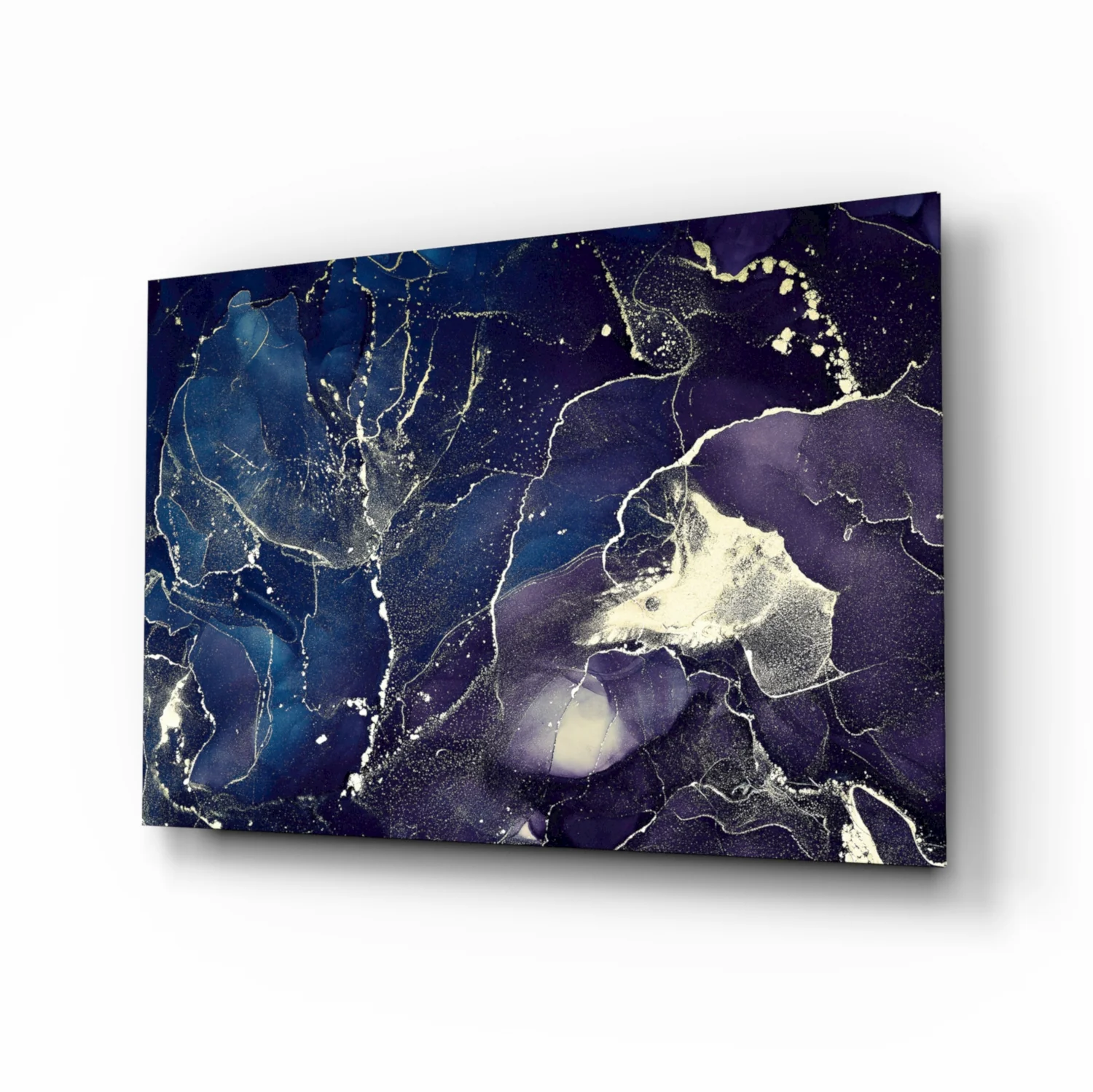 Midnight Navy Gold Ink Glass Wall Art - Image 2