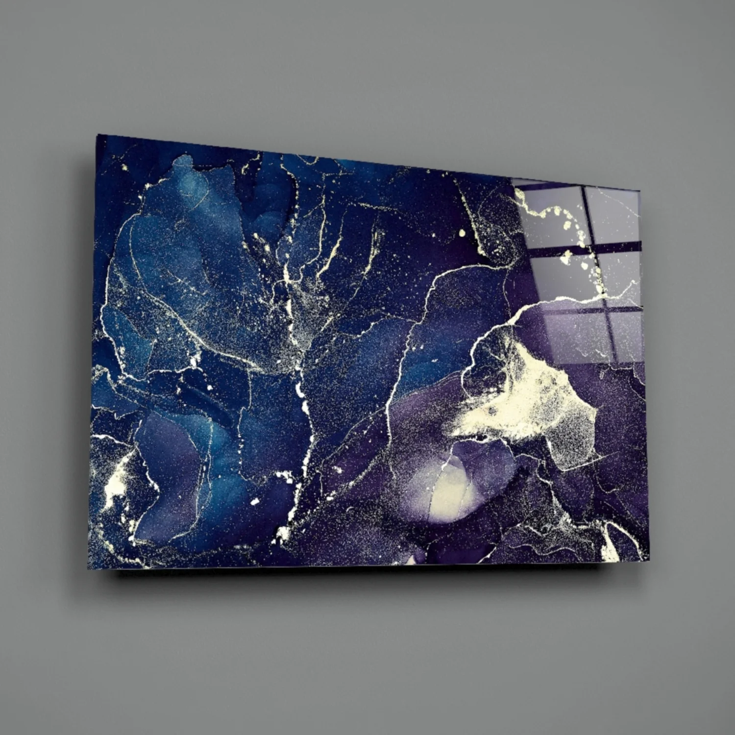 Midnight Navy Gold Ink Glass Wall Art - Image 3
