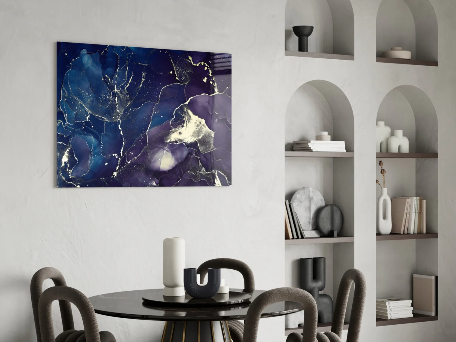Midnight Navy Gold Ink Glass Wall Art - Image 6