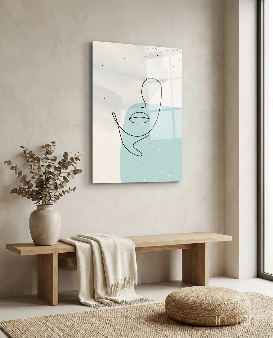Mint Grey Line Face With Lips Glass Wall Art - Image 2
