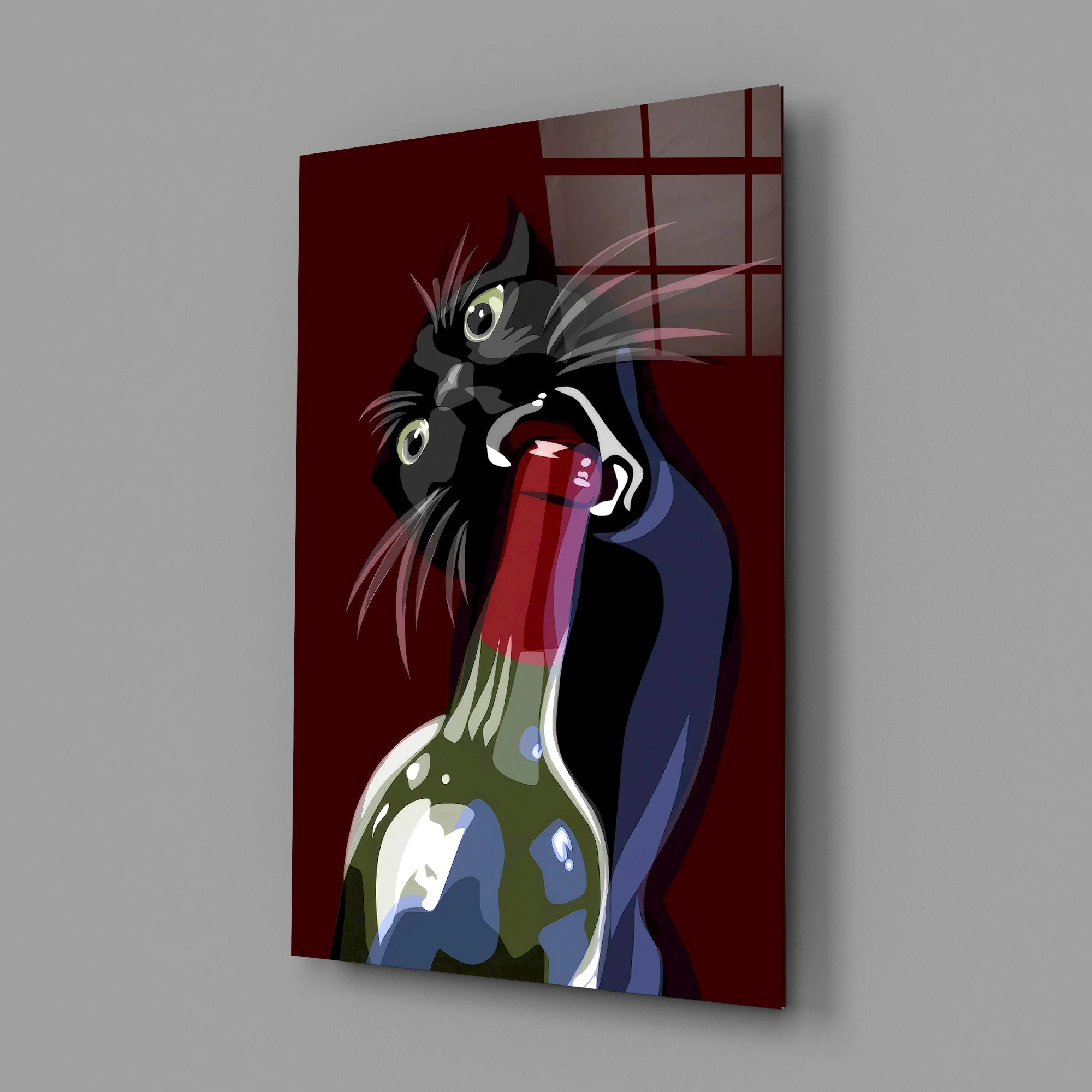 Mischievous Wine Cat Glass Wall Art - Image 2