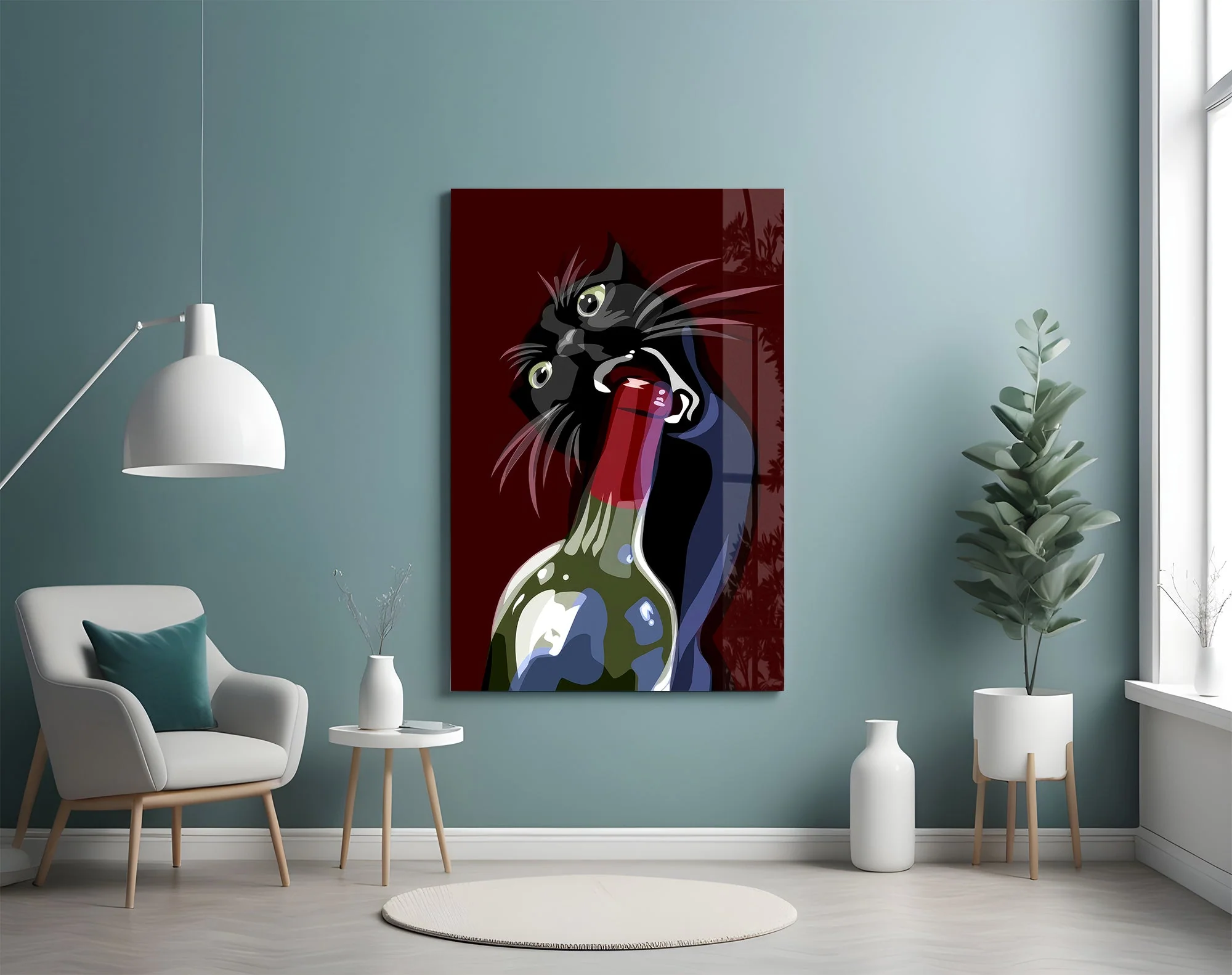 Mischievous Wine Cat Glass Wall Art - Image 4