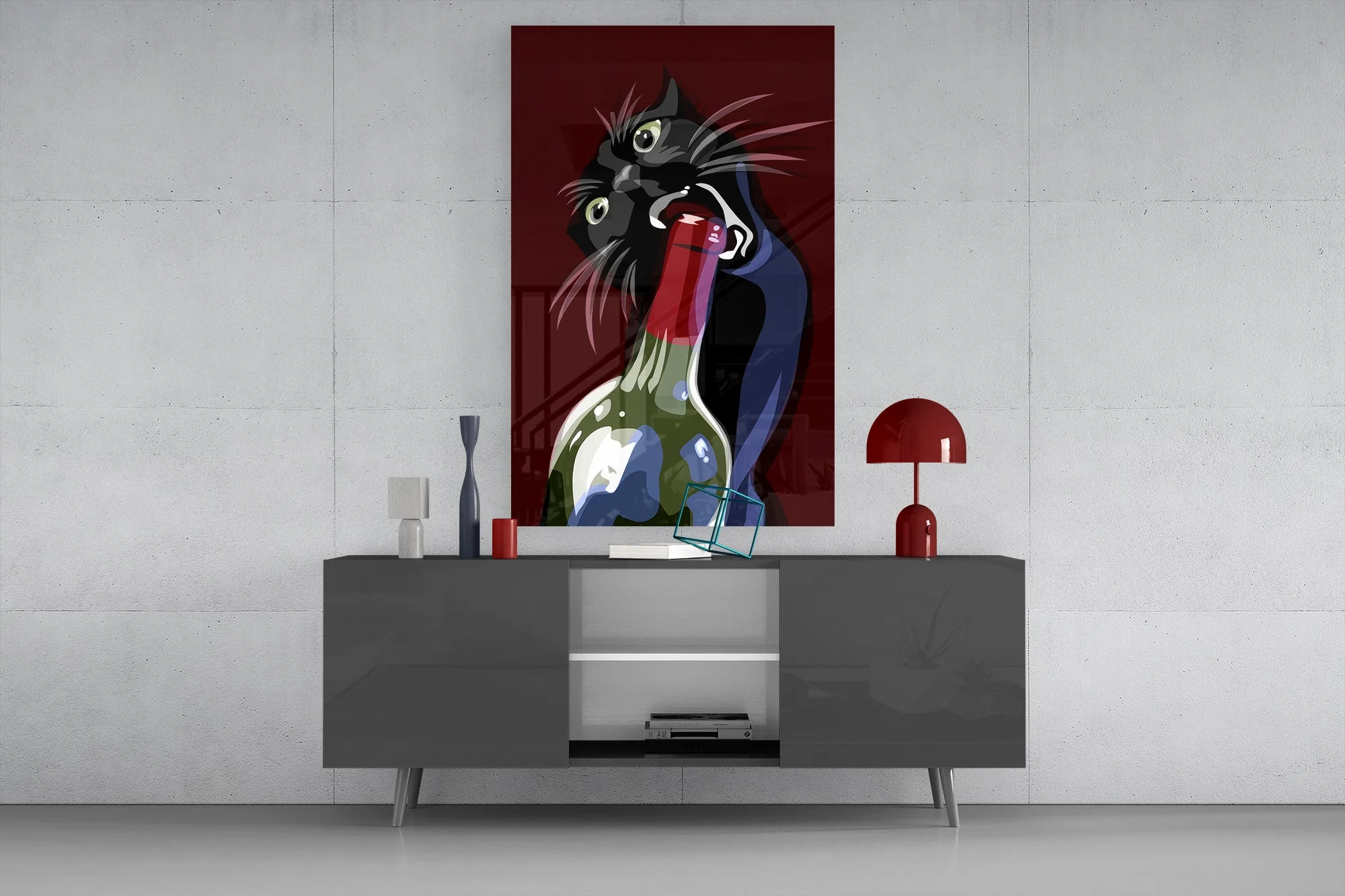 Mischievous Wine Cat Glass Wall Art - Image 8