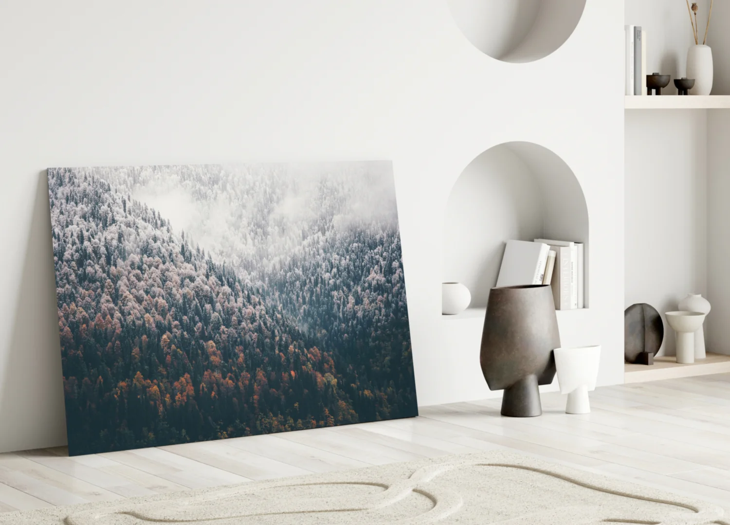 Misty Autumn Forest Slope Glass Wall Art - Image 3