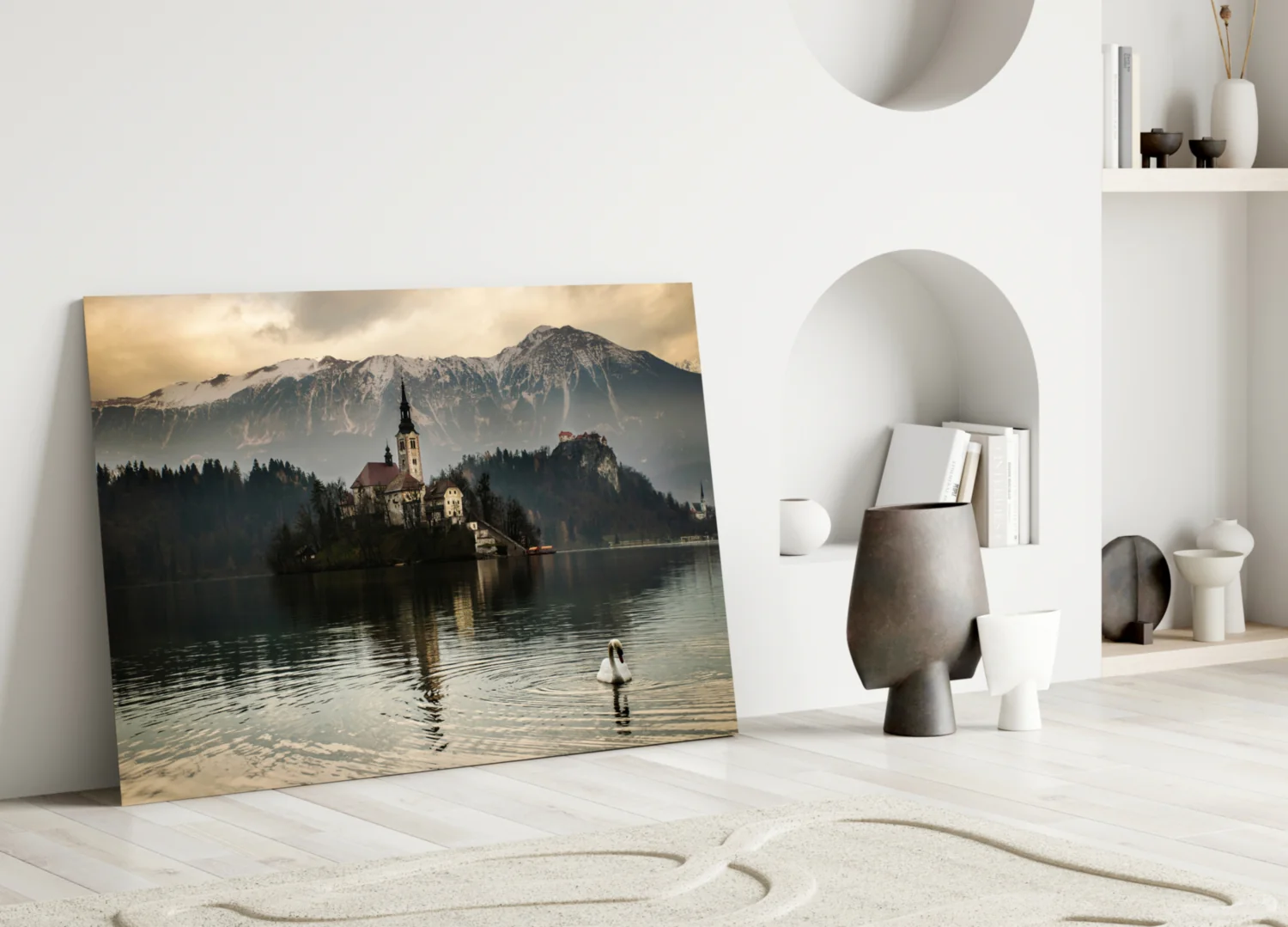 Misty Lake Church Swan Glass Wall Art - Image 3