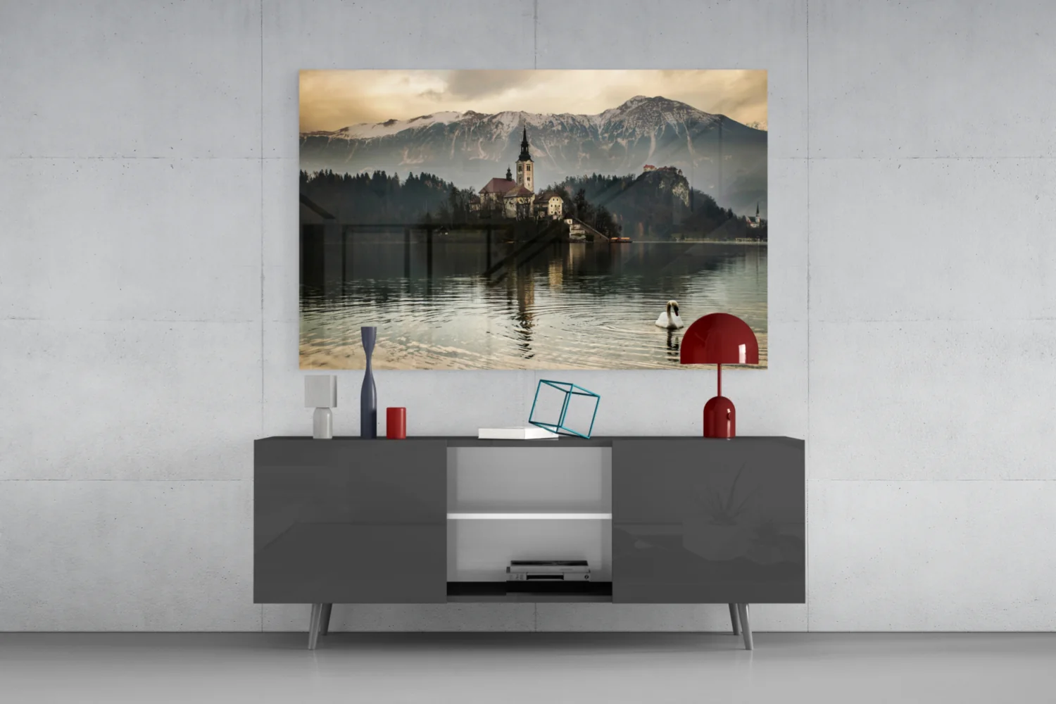 Misty Lake Church Swan Glass Wall Art - Image 8