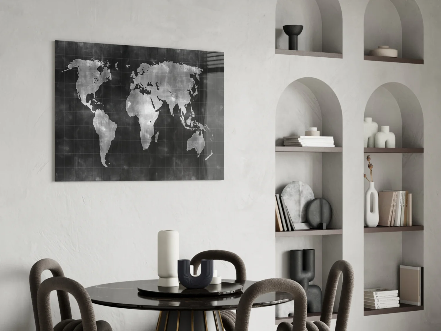 Misty Silver World Map Grid Glass Wall Art - Image 6