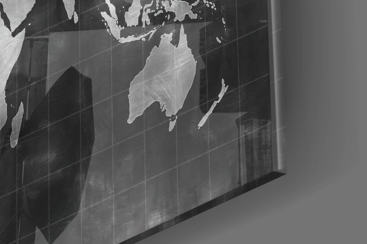 Misty Silver World Map Grid Glass Wall Art - Image 8